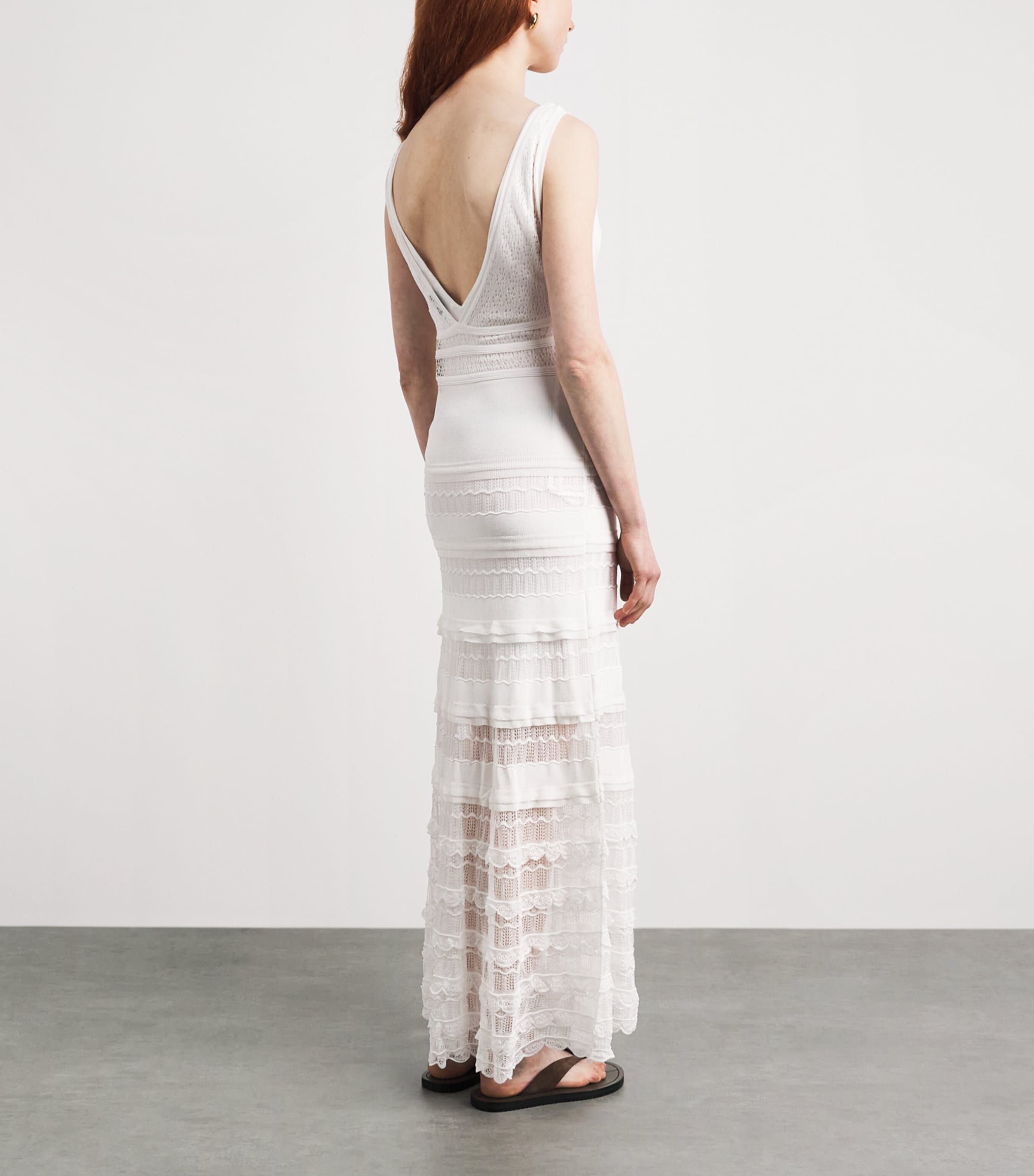 Sandro Paris Womens Pointelle Knitted Maxi Dress White Image 4