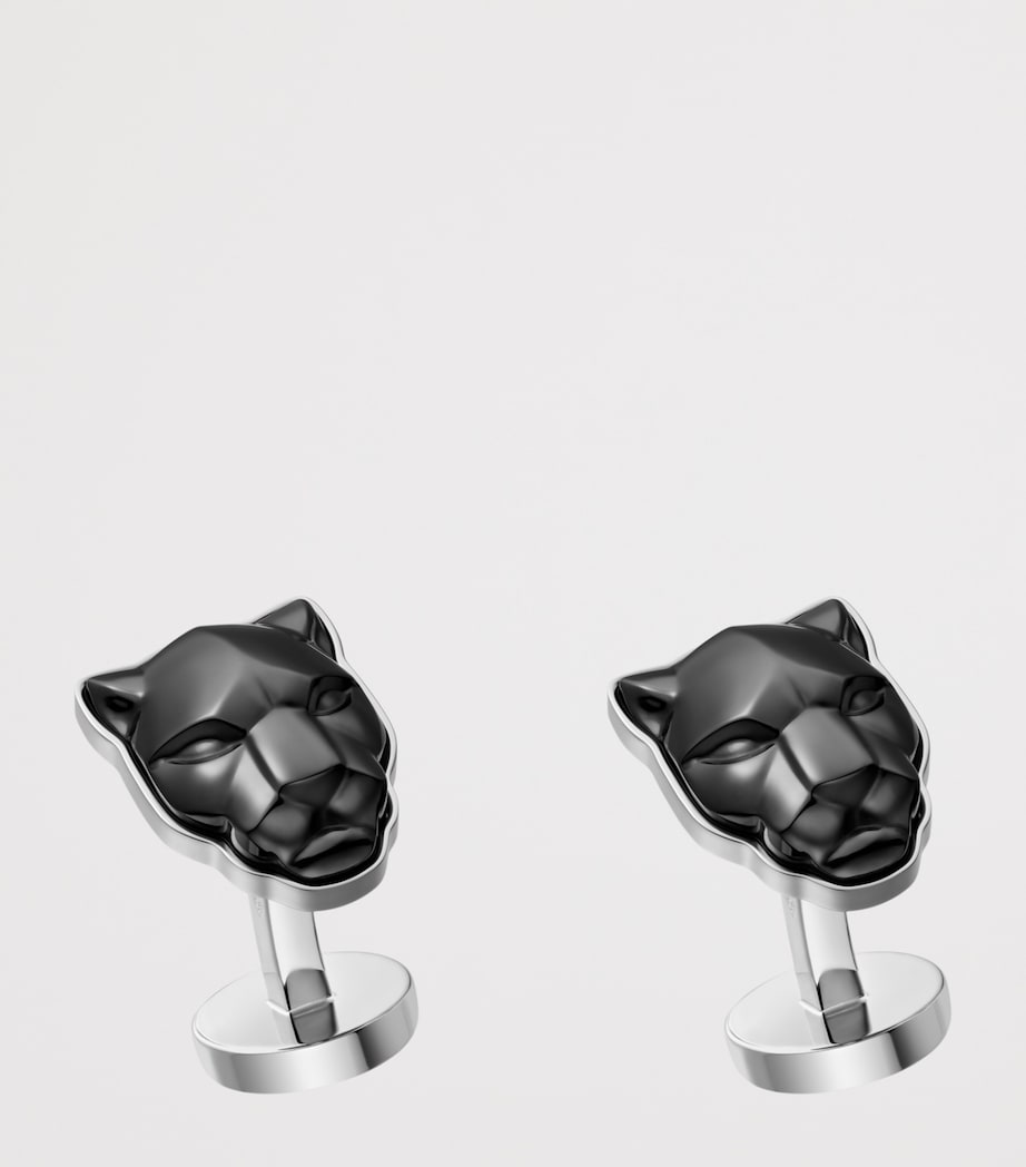 Cartier Sterling Silver and Ceramic Panthère de Cartier Cufflinks Black Image 2