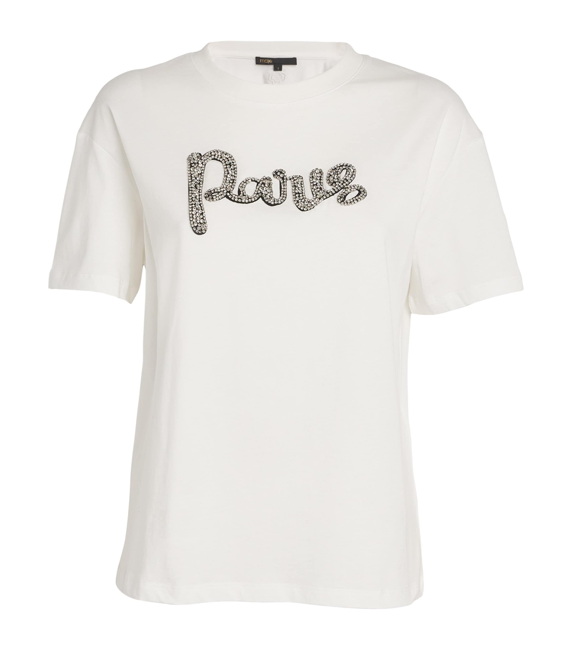 Maje Crystal-lettering Cotton T-shirt In White