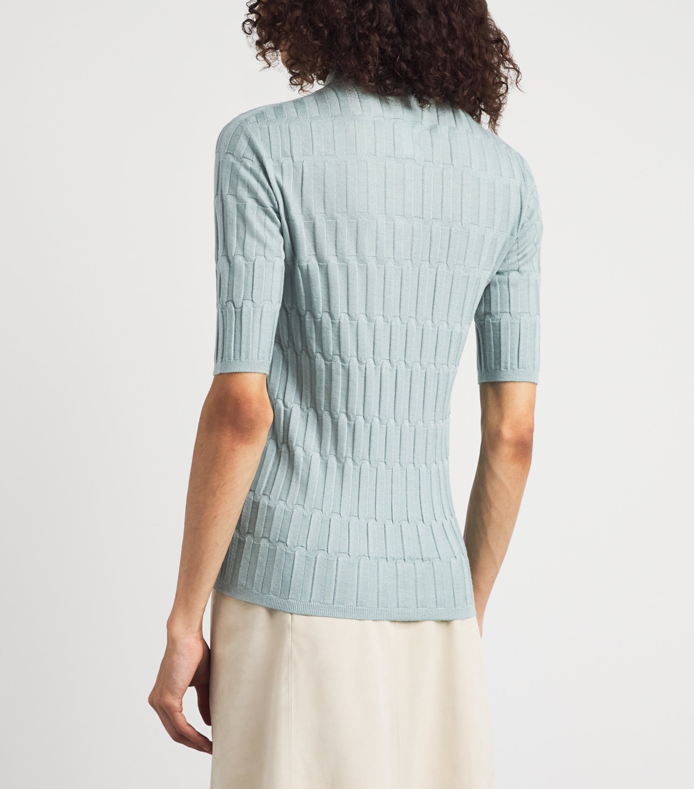 Fabiana Filippi Womens Cashmere-Silk Ribbed Polo Shirt Verde Image 5