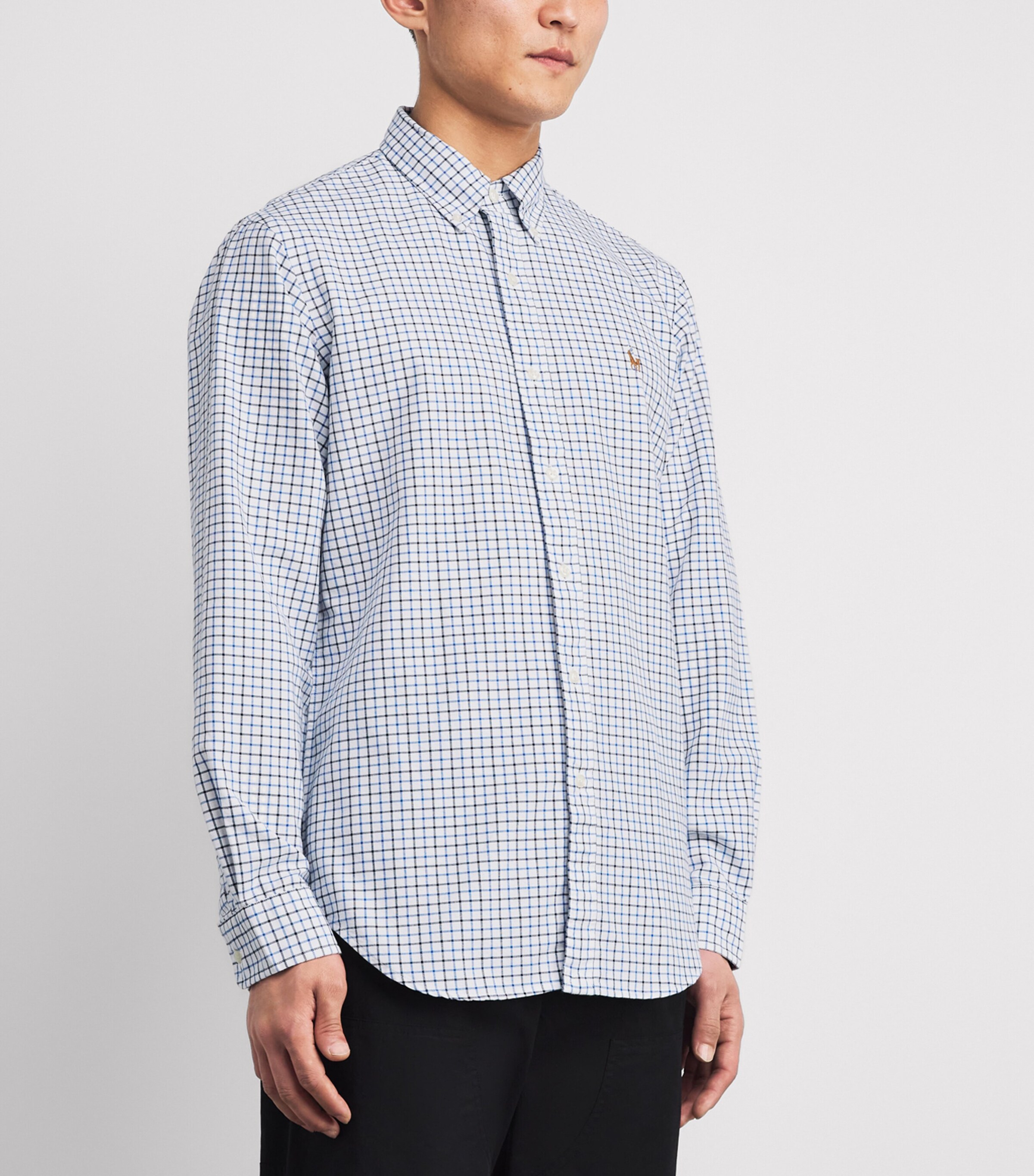 Cotton Tattersall Oxford Shirt WHITE BLUE Image 3