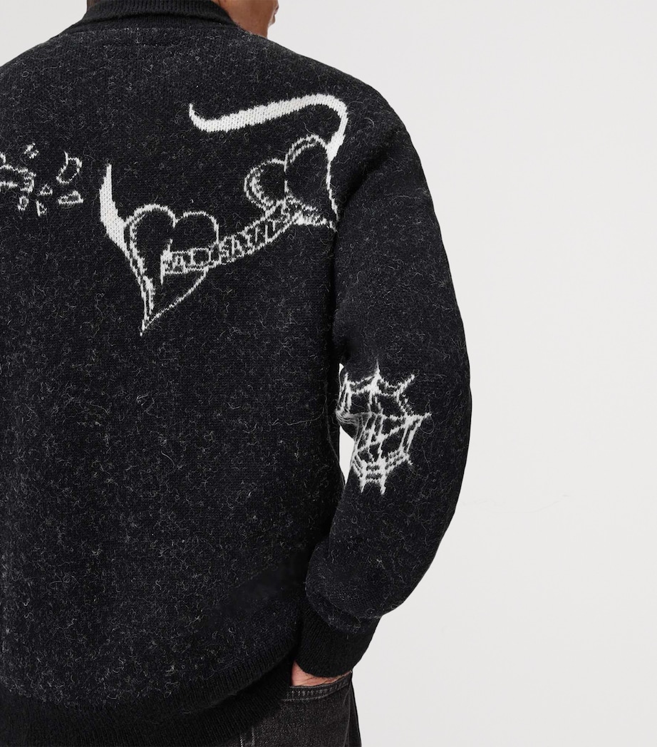 Cotton-Blend Warner Cardigan CINDER BLACK/WHITE Image 8