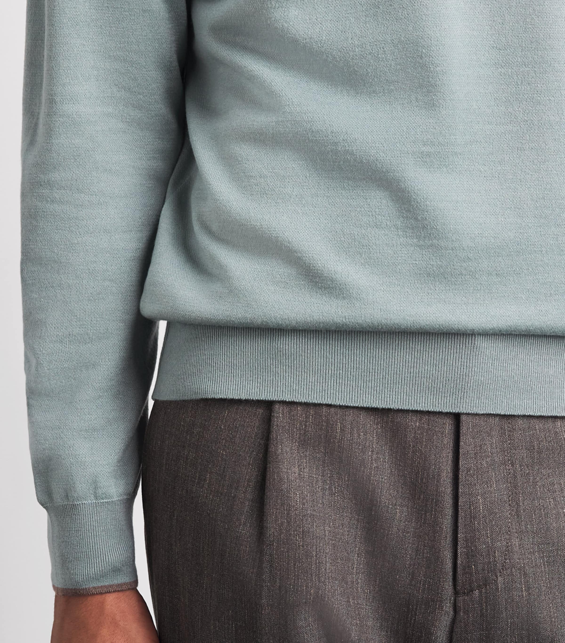 Paul & Shark Mens Virgin Wool-Silk Crew-Neck Sweater Grey Green Image 3