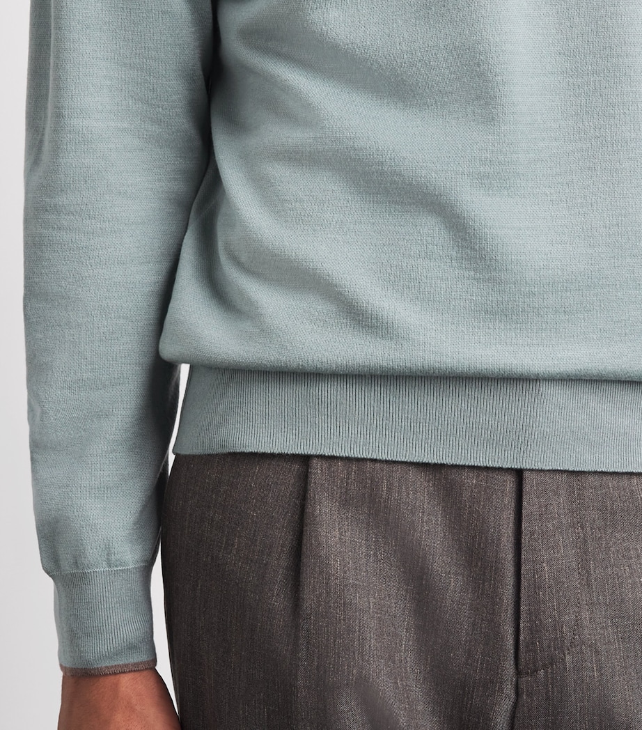 Paul & Shark Mens Virgin Wool-Silk Crew-Neck Sweater Grey Green Image 3