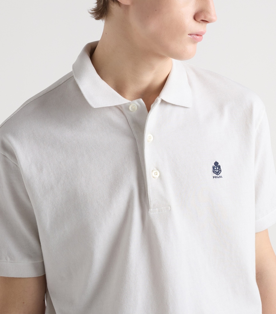 Prada Mens Garment-Dyed Cotton Slim Polo Shirt Neutral Image 3