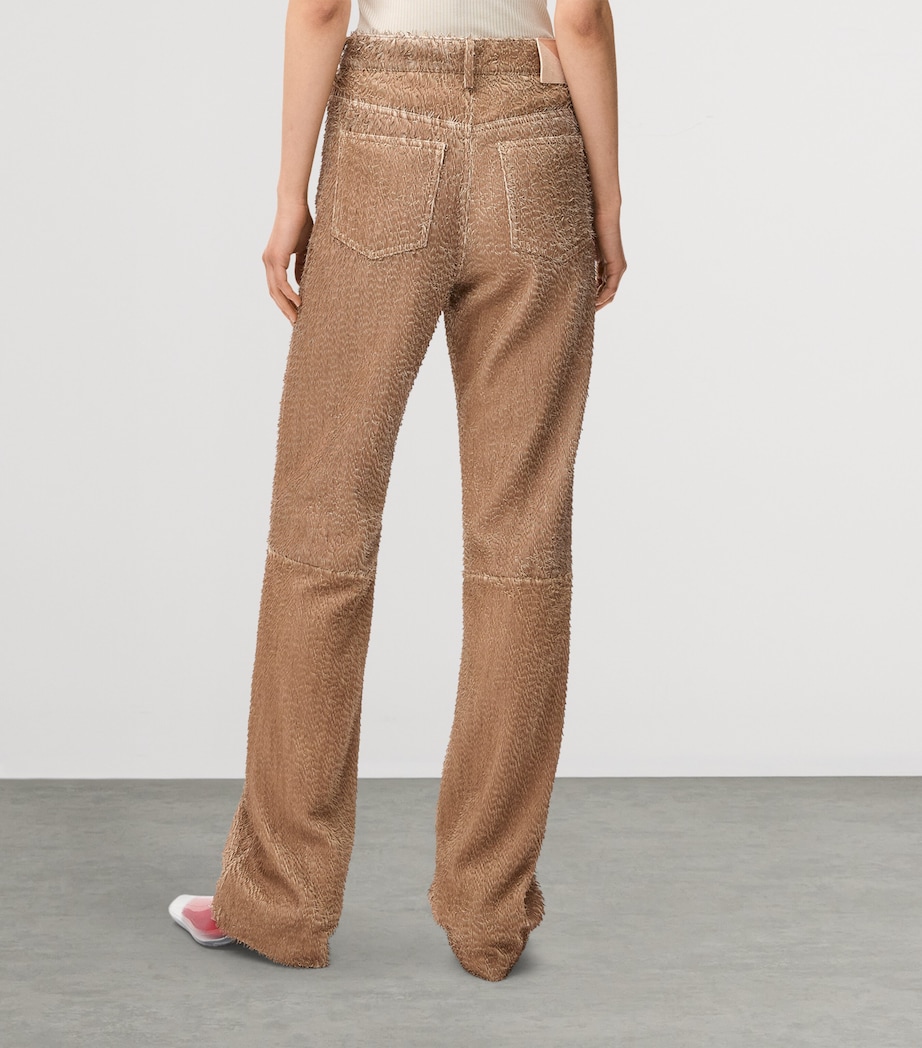 LOEWE Womens Frayed Leather Trousers Beige Image 4