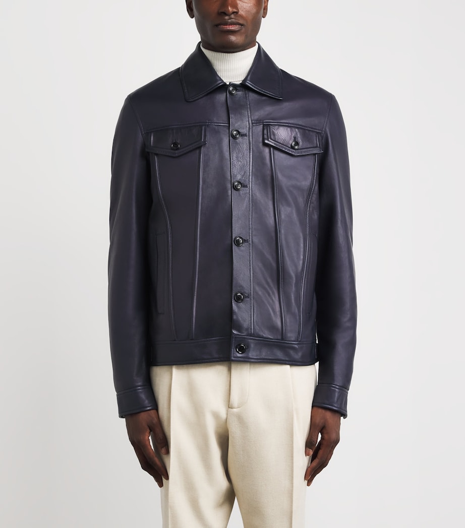 Lamb Leather Jacket 160 NAVY Image 3