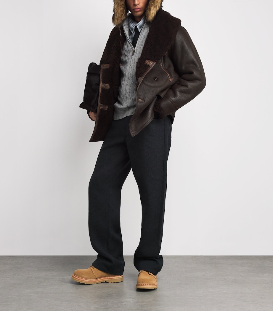 Leather-Shearling Aviator Coat BROWN Image 2