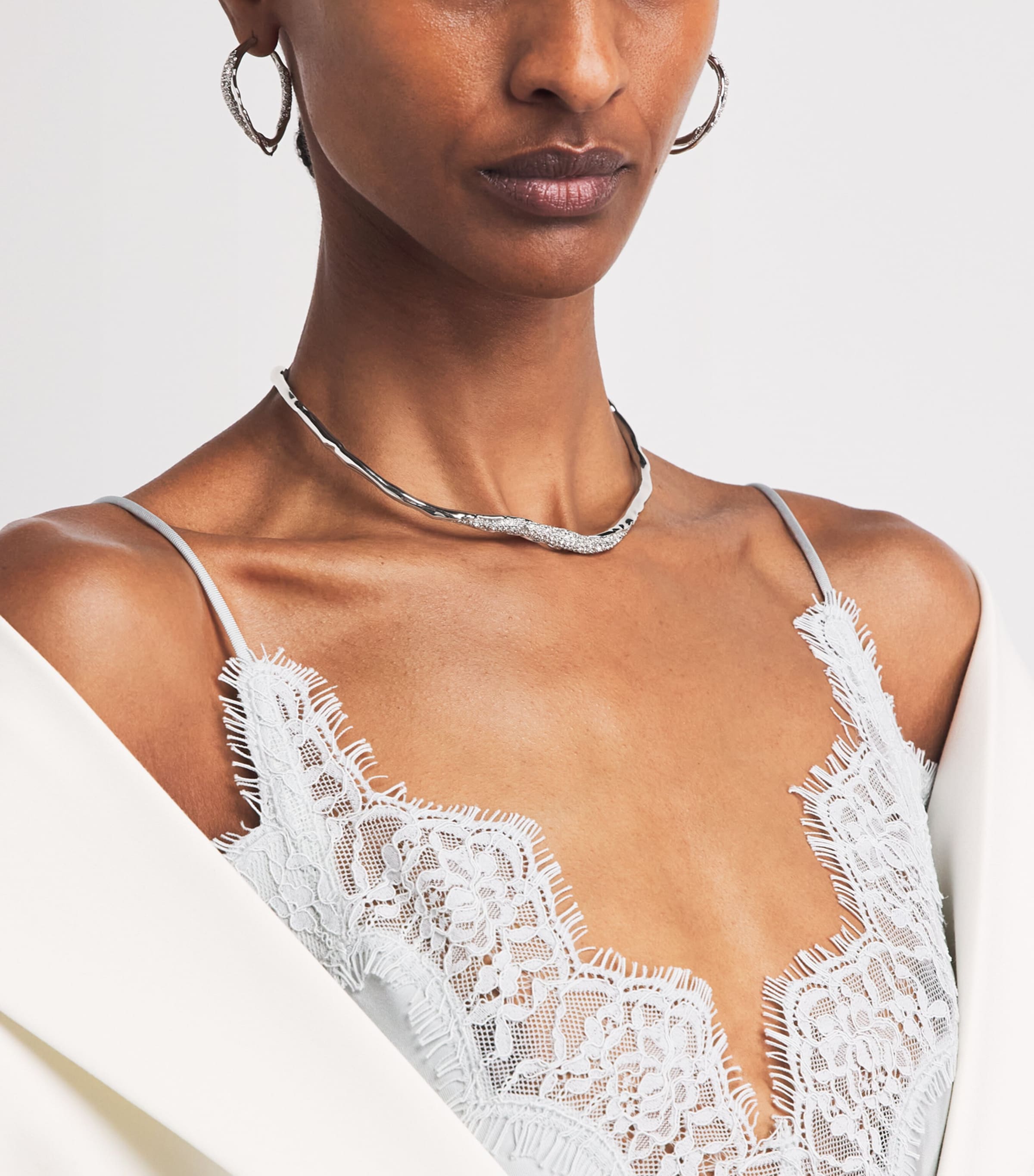 Alexis Bittar Solanales Skinny Collar Necklace Crystals Silver Image 4