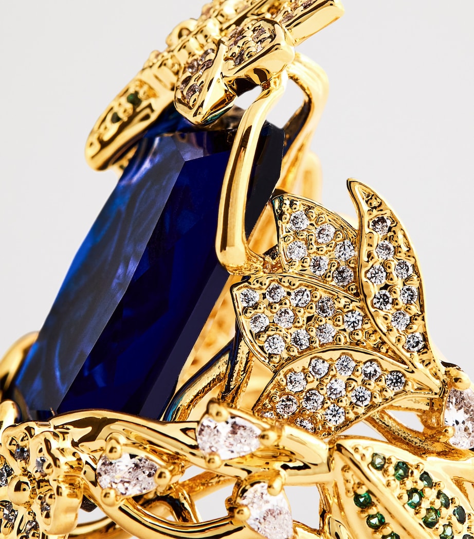 Embellished Bloom Cocktail Ring GOBLU/GOLD/BLUE Image 6