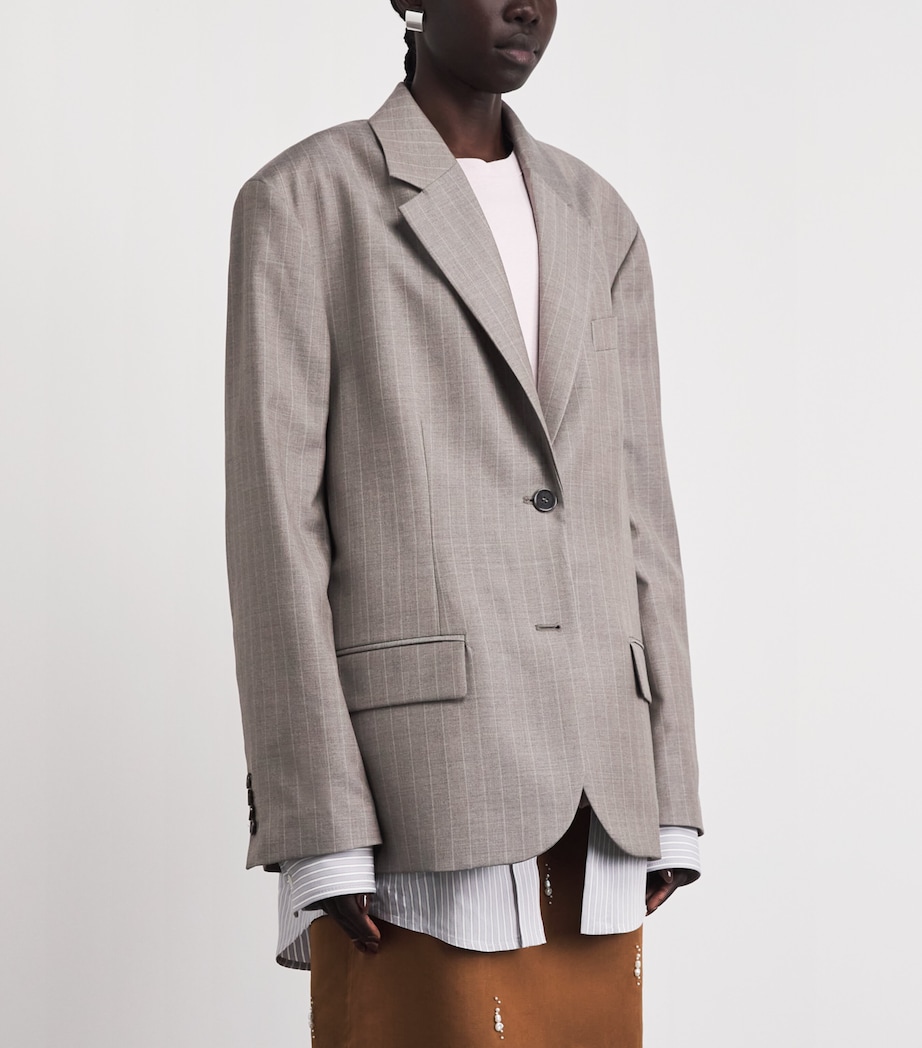 Acne Studios Womens Wool Layered Pinstripe Blazer Warm Grey Image 4