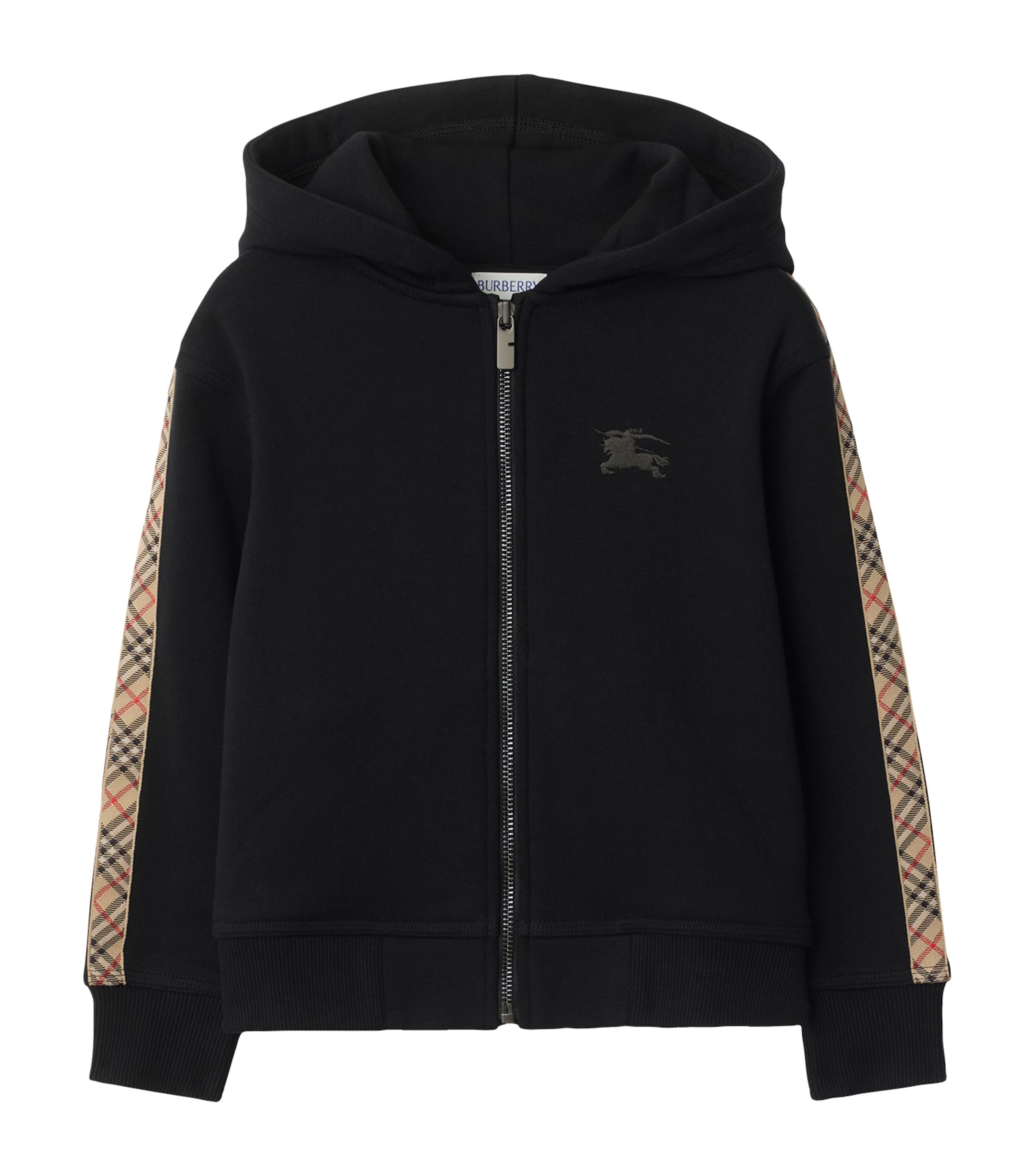 Cotton Check-Trim Zip-Up Hoodie (3-12 Years) BLACK Image 1