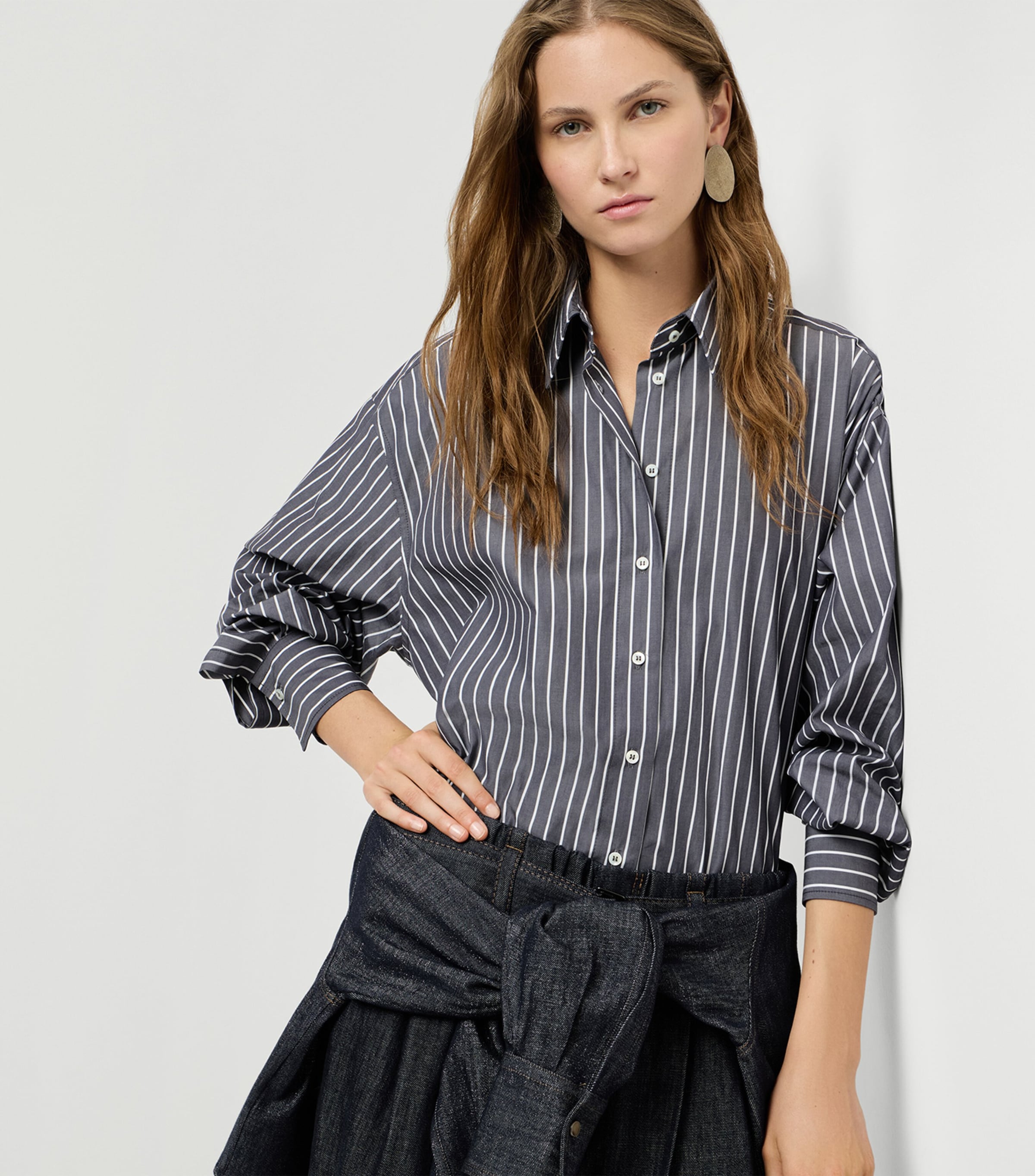 Brunello Cucinelli Womens Cotton Poplin Stripe Shirt Blu/bianco Image 4
