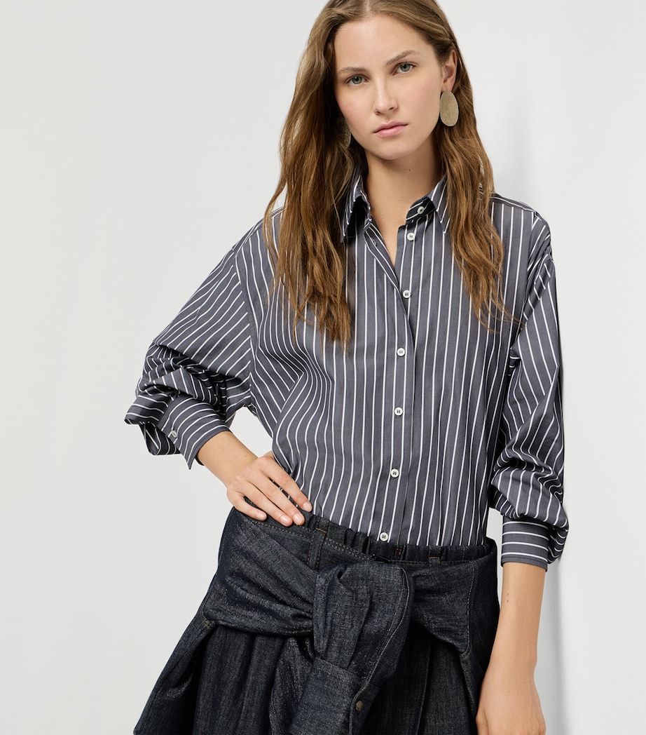 Brunello Cucinelli Womens Cotton Poplin Stripe Shirt Blu/bianco Image 4