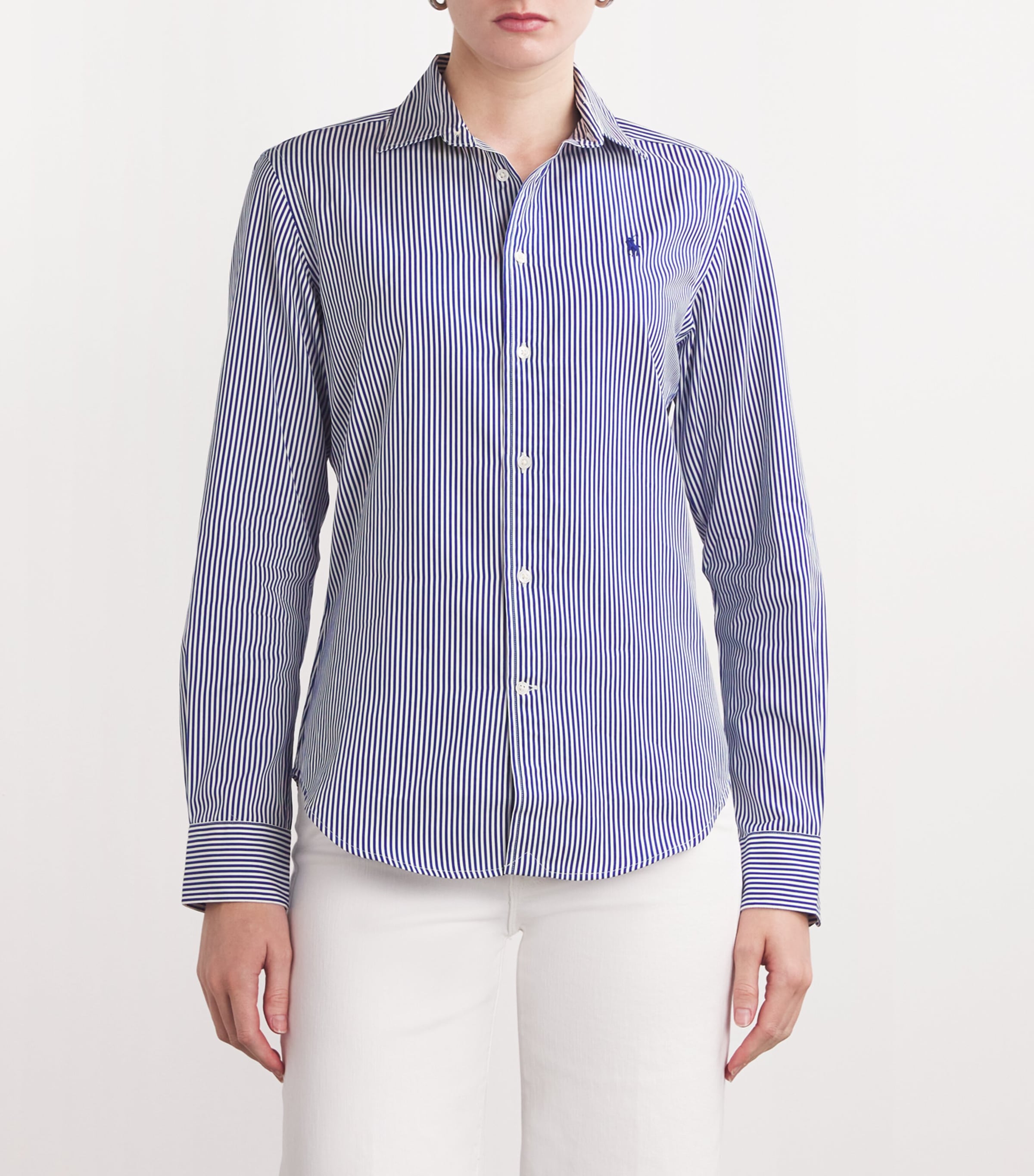 Cotton Stripe Shirt 1322 WHITE/FALLROYAL Image 3