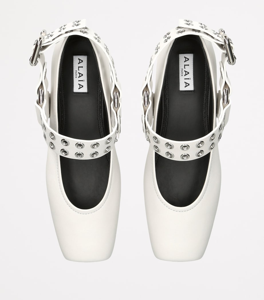 Alaïa Leather Biker Ballet Flats White Image 4