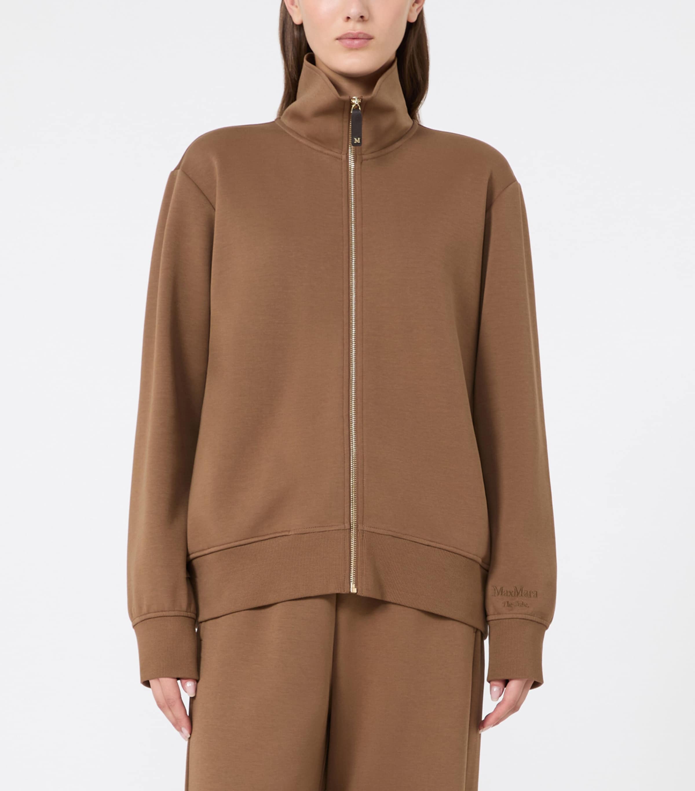 Max Mara Womens Cotton-Blend Zip-Up Sweatshirt Camel Image 3