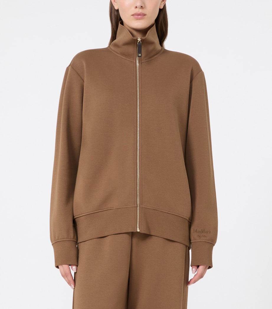 Max Mara Womens Cotton-Blend Zip-Up Sweatshirt Camel Image 3