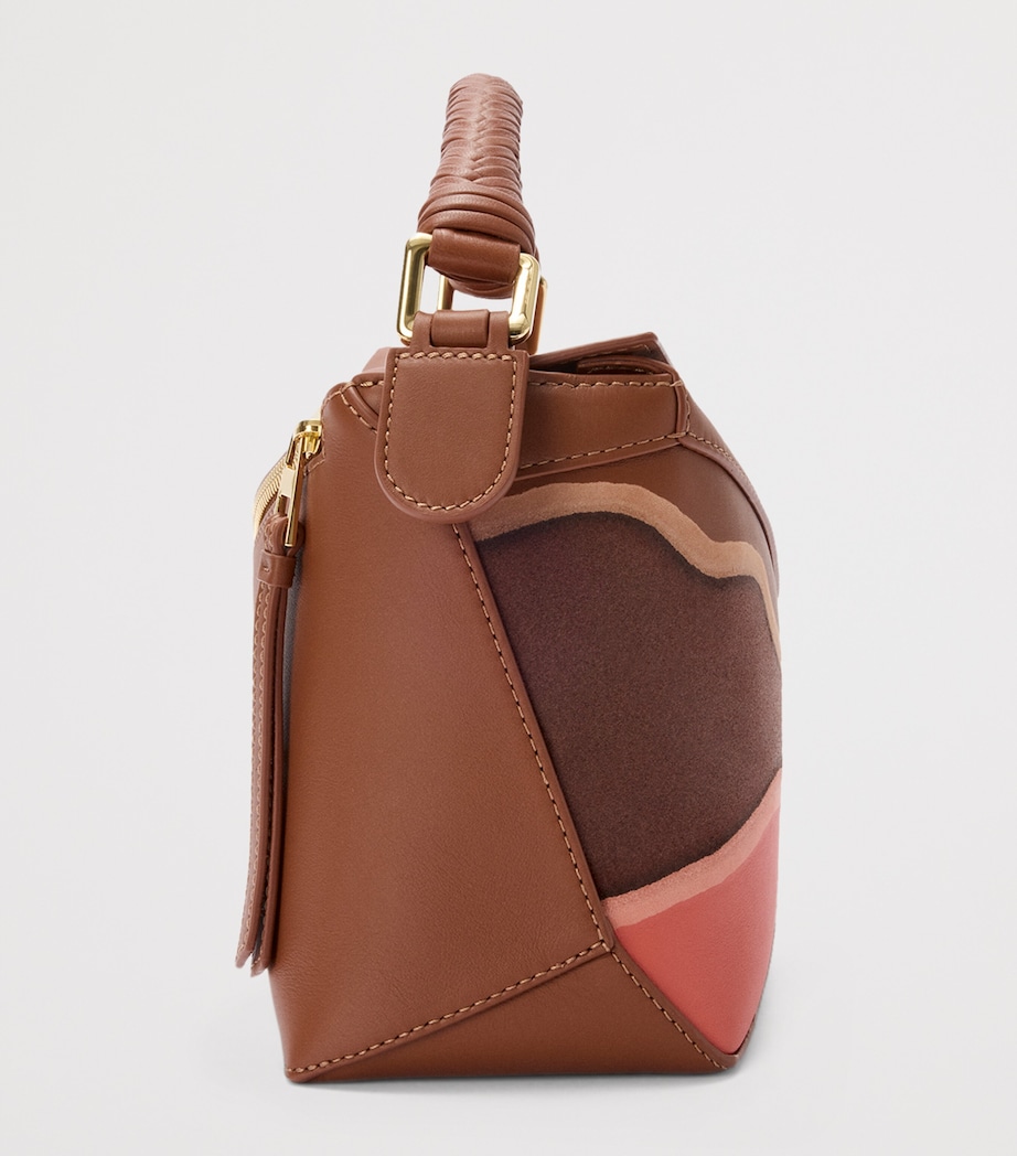 Small Leather Puzzle Edge Landscape Top-Handle Bag PECAN PARROT PINK Image 3