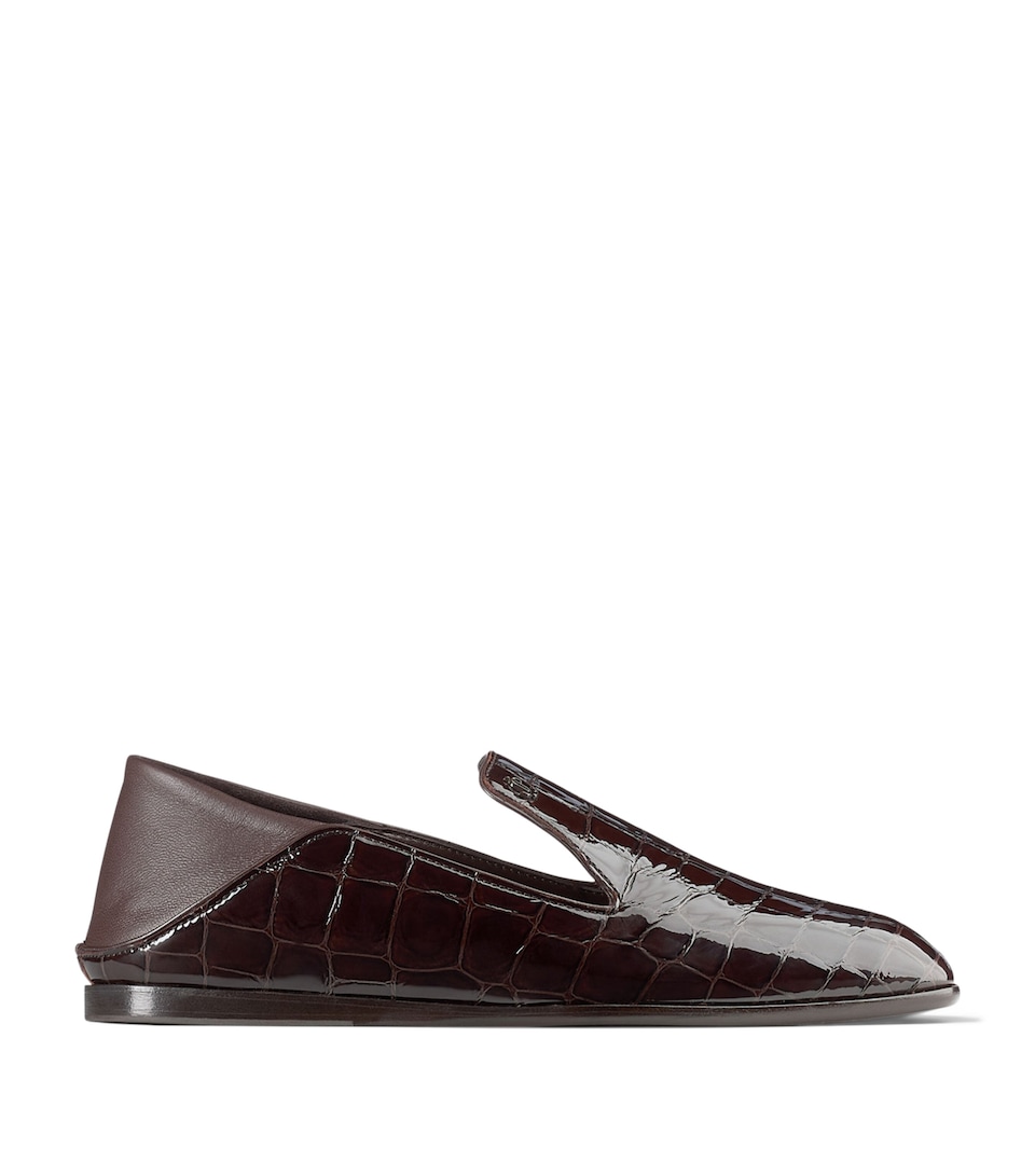 Jimmy Choo Eliot Leather Croc-Embossed Slippers Sambuco