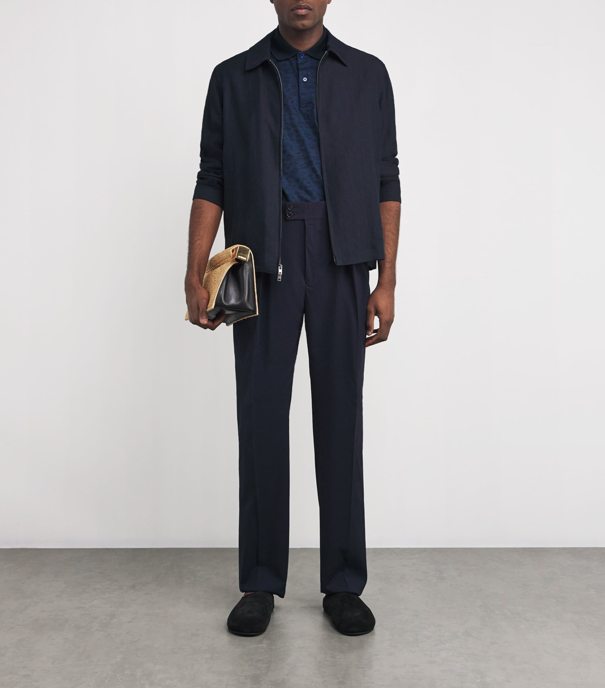 Cotton Leopard-Jacquard Polo Shirt 49_VERY DARK NAVY Image 2