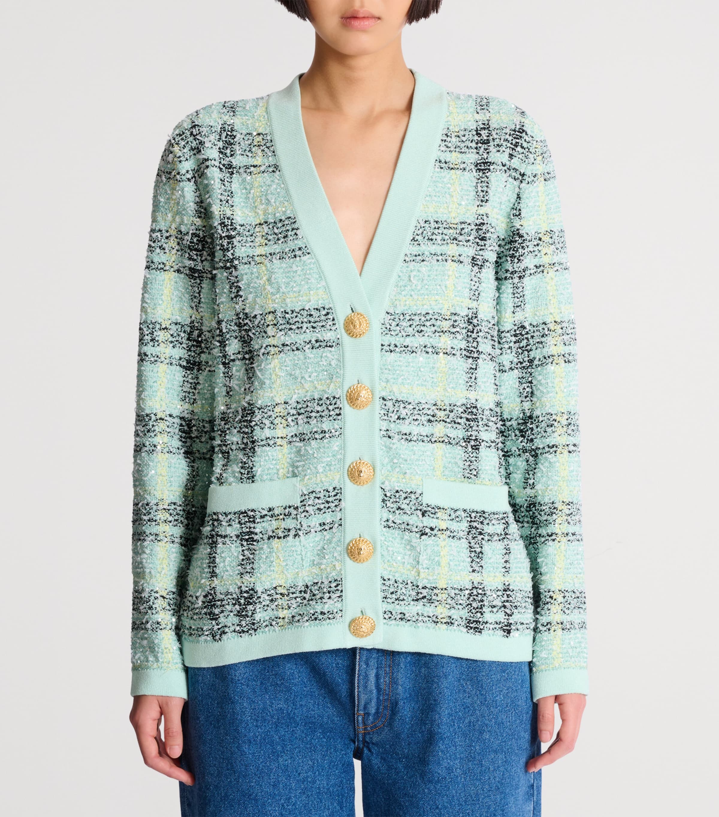Tweed Sequin Cardigan ULM VERT/JAUNE/NOIR Image 3