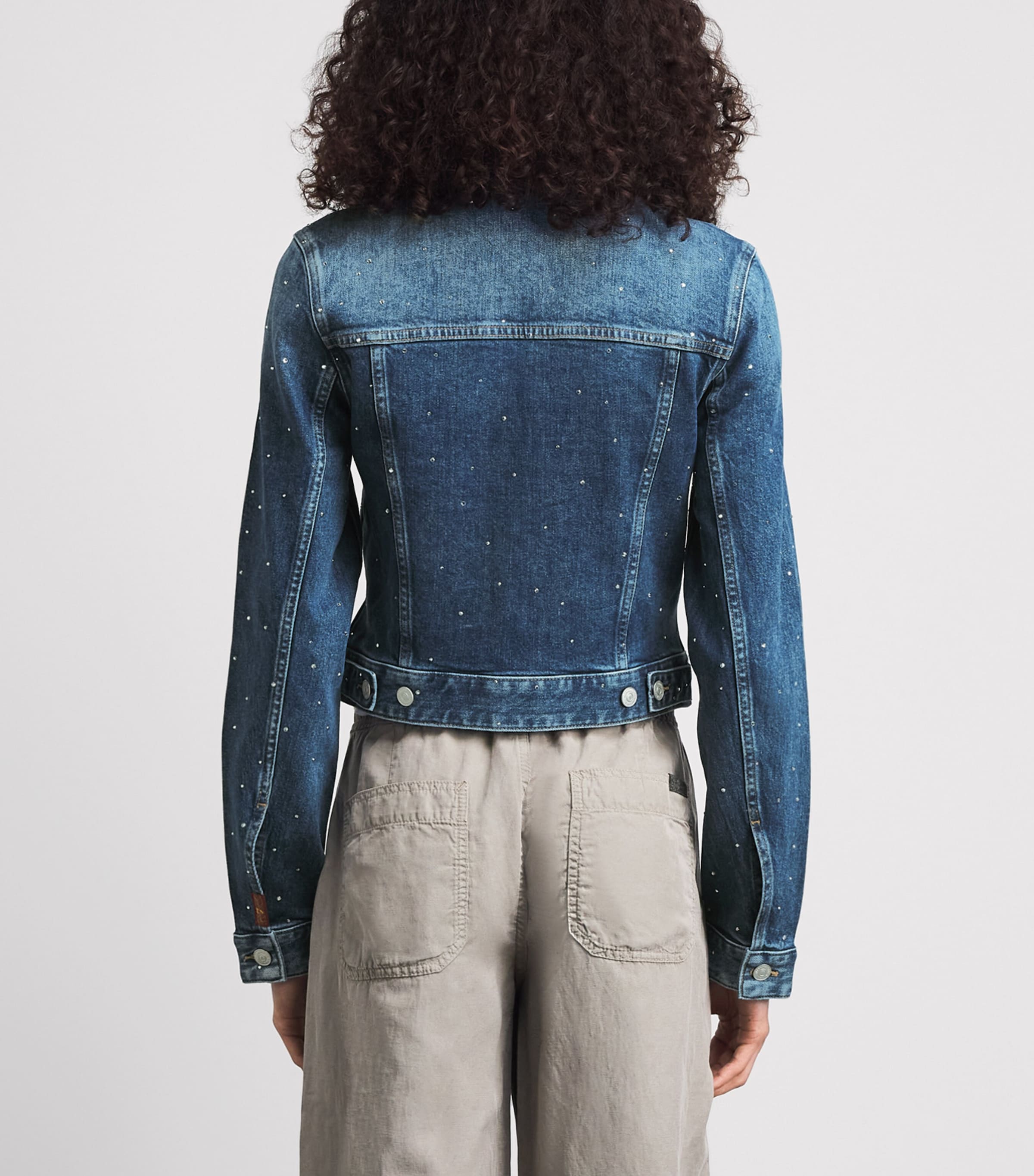 7 For All Mankind Womens Embellished Trucker Denim Jacket Blue Shine Image 5