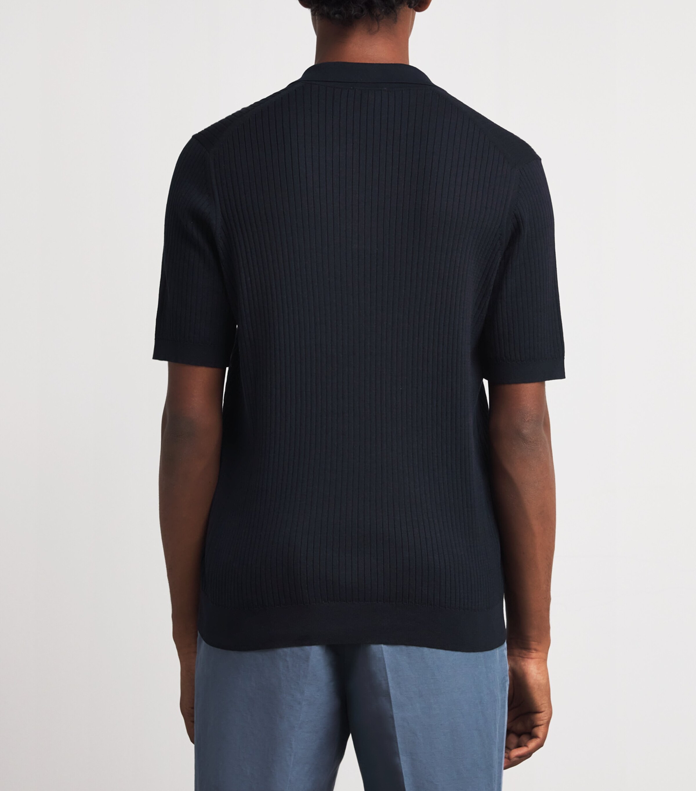 Sunspel Mens Silk-Cotton Polo Shirt Buaa Navy Image 4