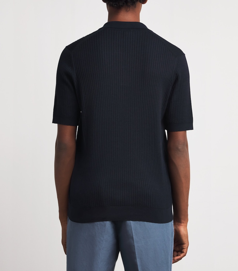 Sunspel Mens Silk-Cotton Polo Shirt Buaa Navy Image 4