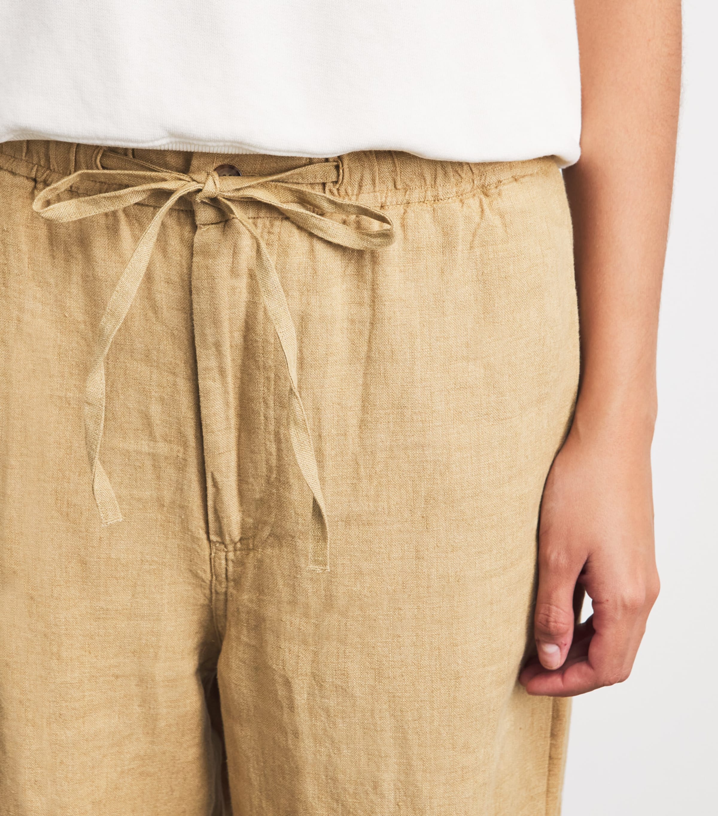 Polo Ralph Lauren Womens Linen Drawstring Wide-Leg Trousers Classic Camel Image 3