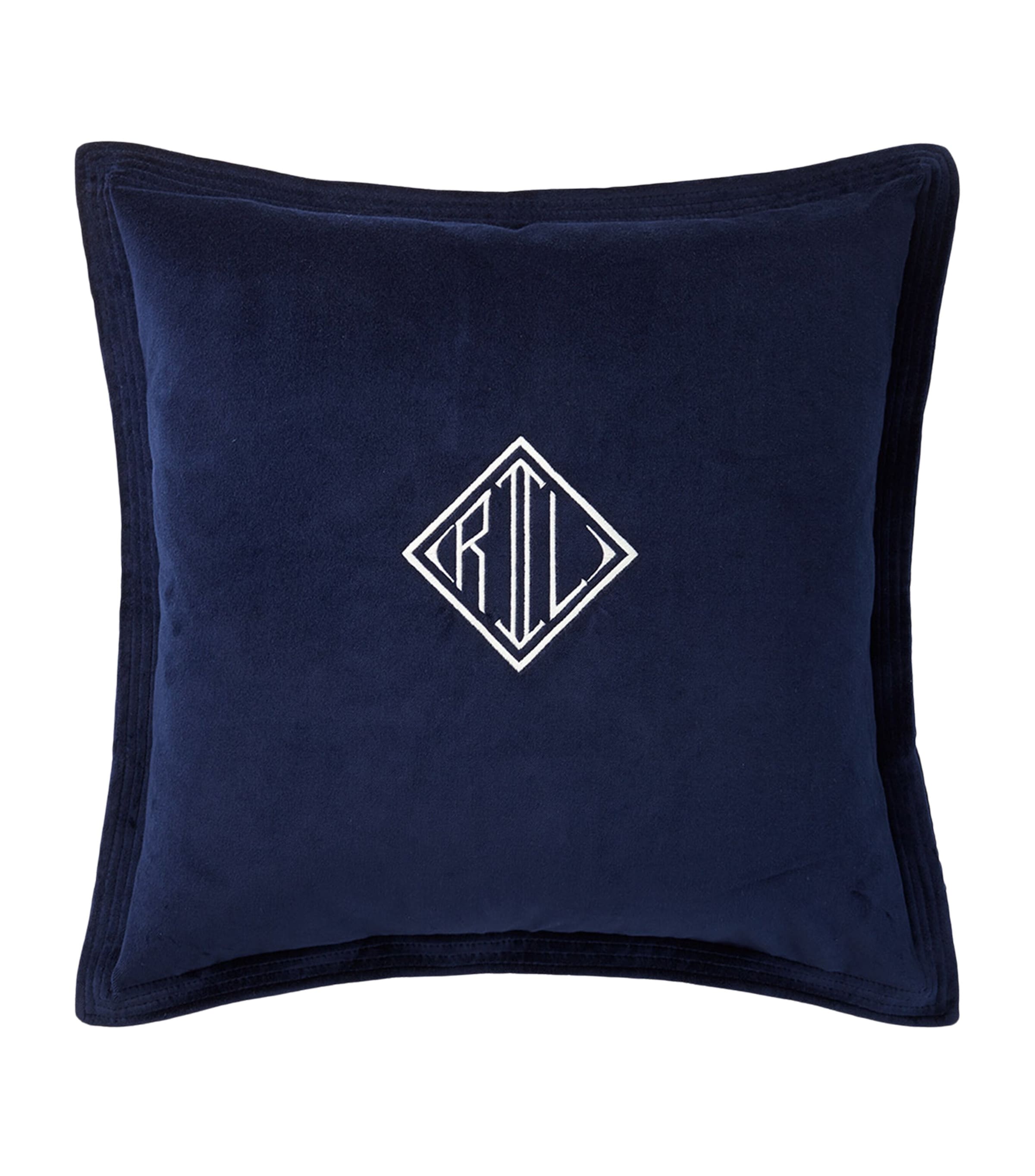 Ralph Lauren Velvet Monogram-embroidered Cushion In Blue
