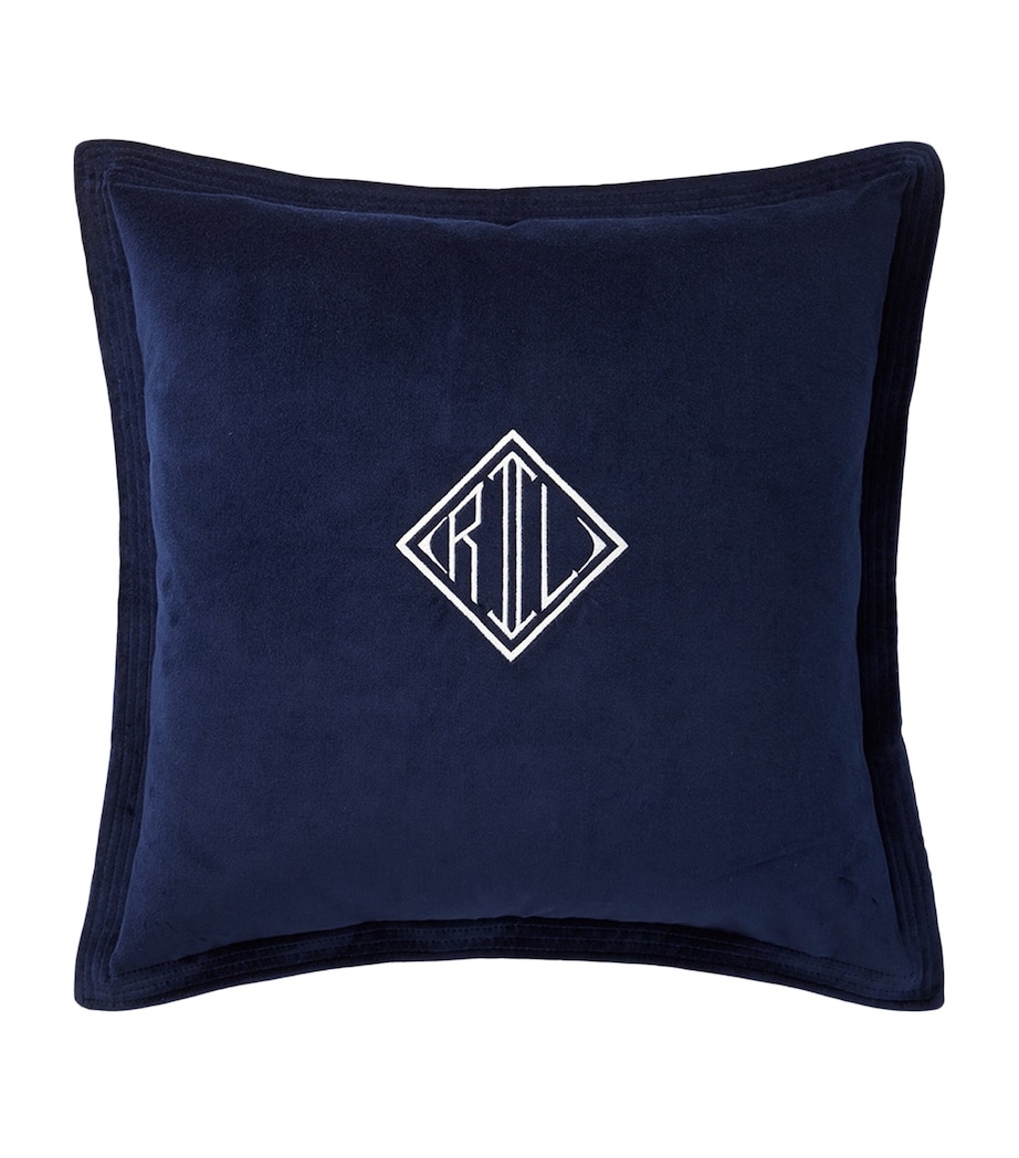 Velvet Monogram-Embroidered Cushion (50cm x 50cm) NAVY Image 1
