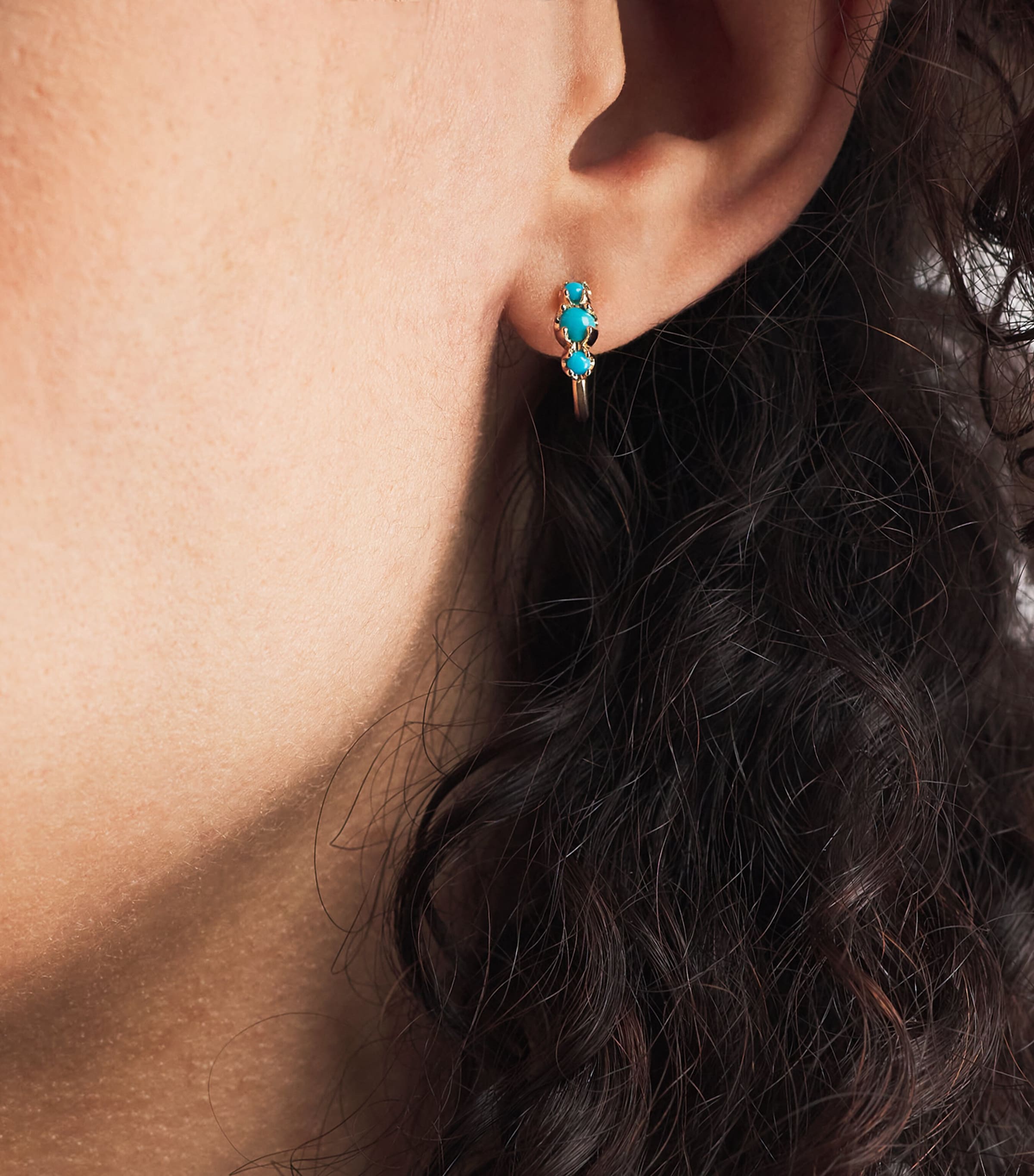 Jennifer Meyer Mini Yellow Gold and Turquoise Hoop Earrings Yellow Gold Image 2