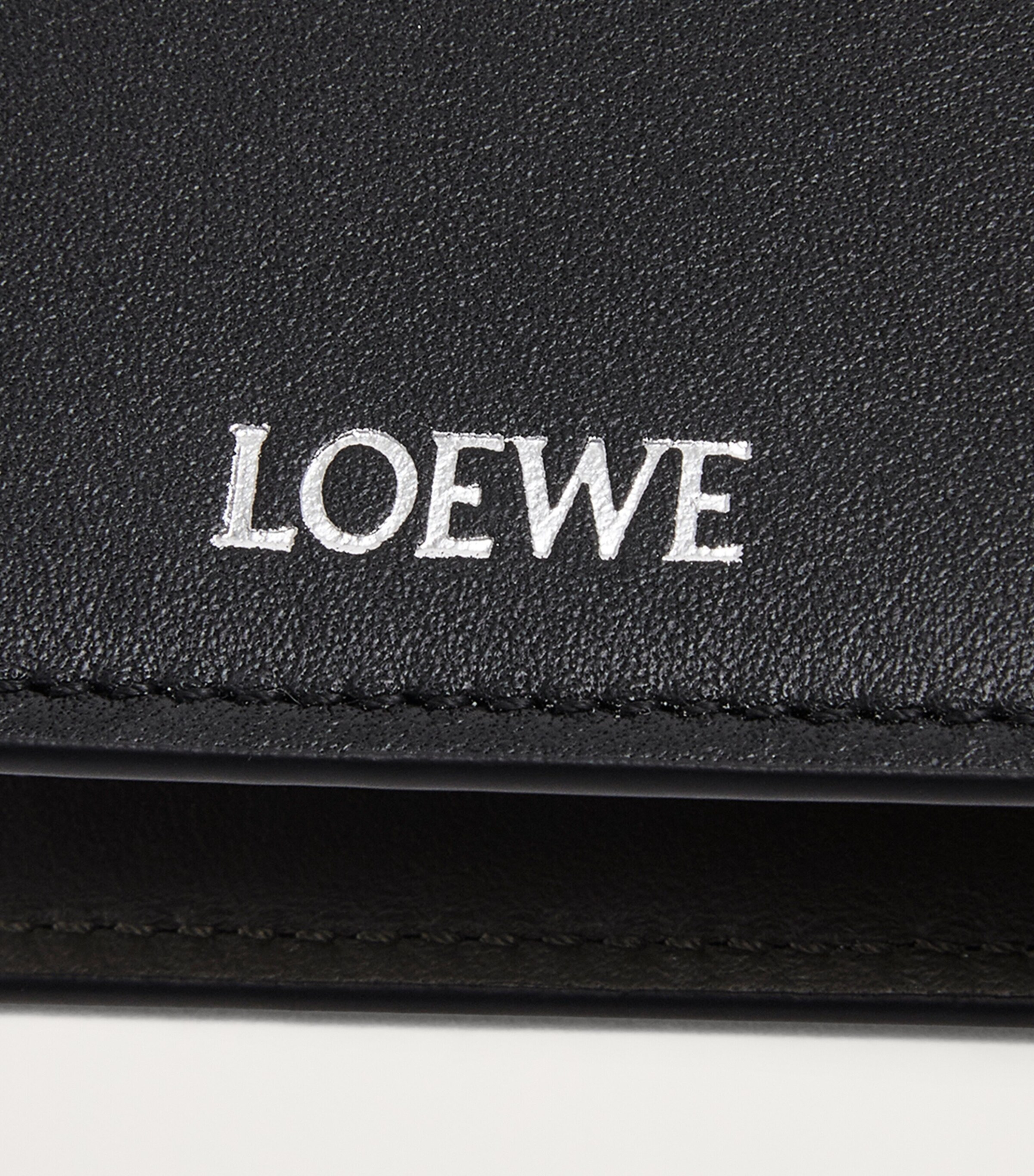 Leather Bifold Slim Card Holder BLACK/DARK KHAKI Image 5