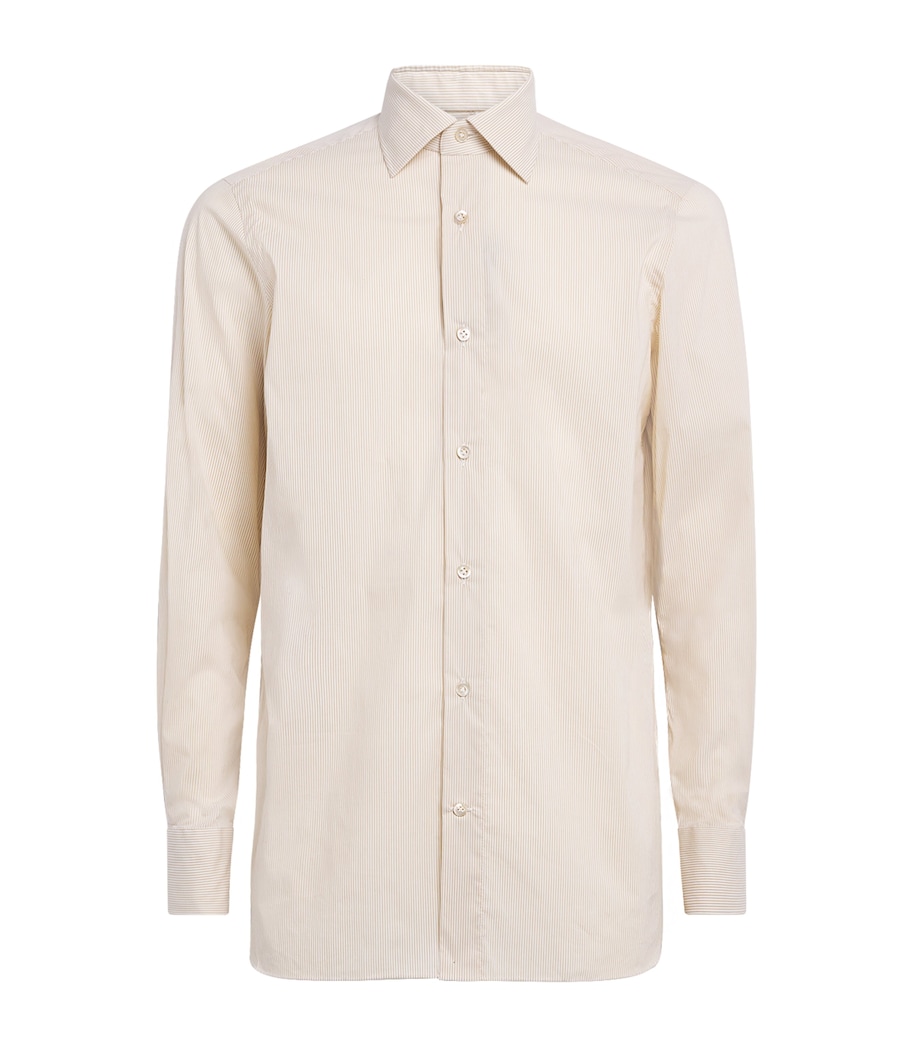100HANDS Mens Cotton-Silk-Wool Stripe Shirt Camel Stripe Image 1