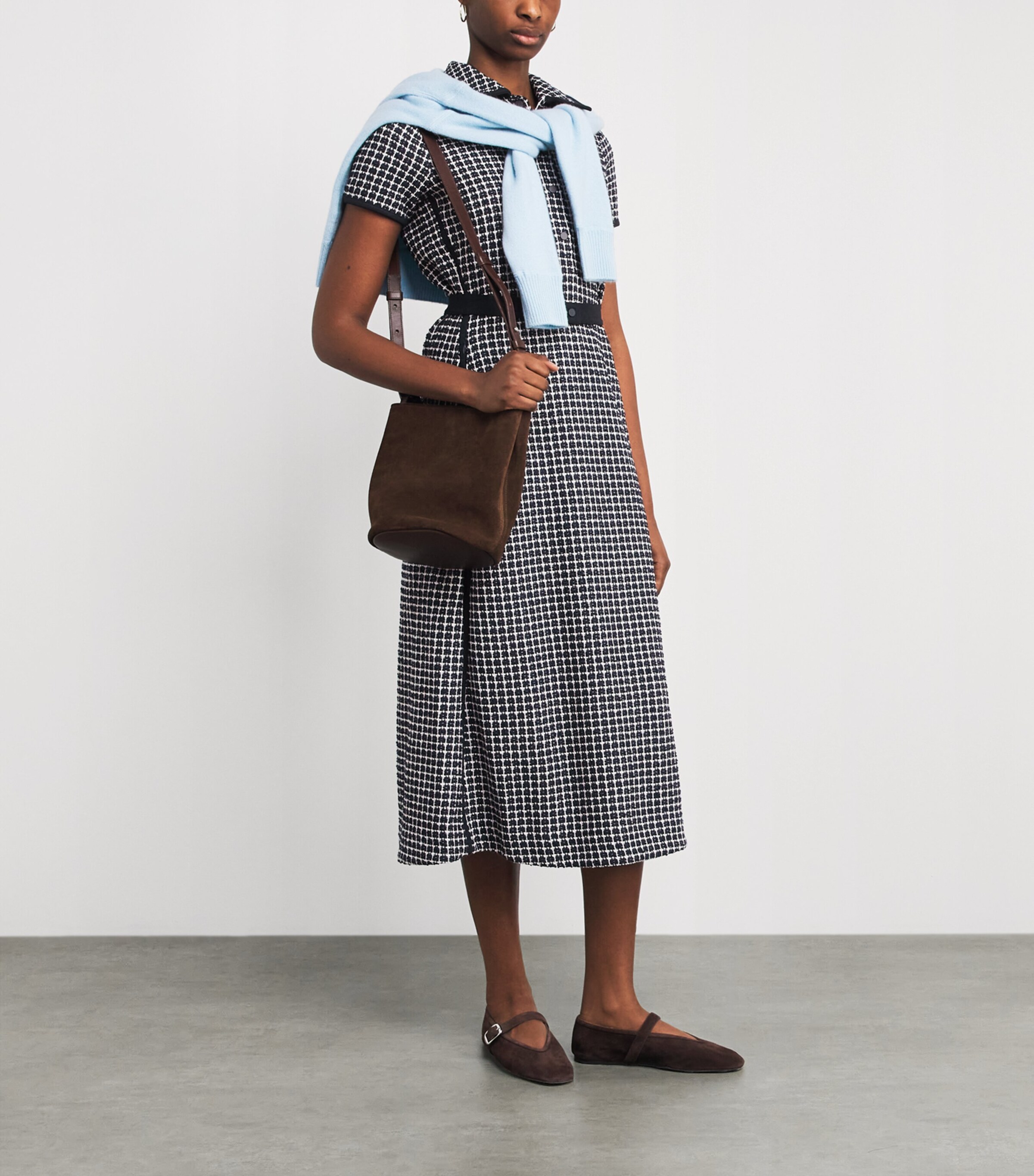 ME+EM Womens Jacquard Midi Shirt Dress Navy Multi Image 2