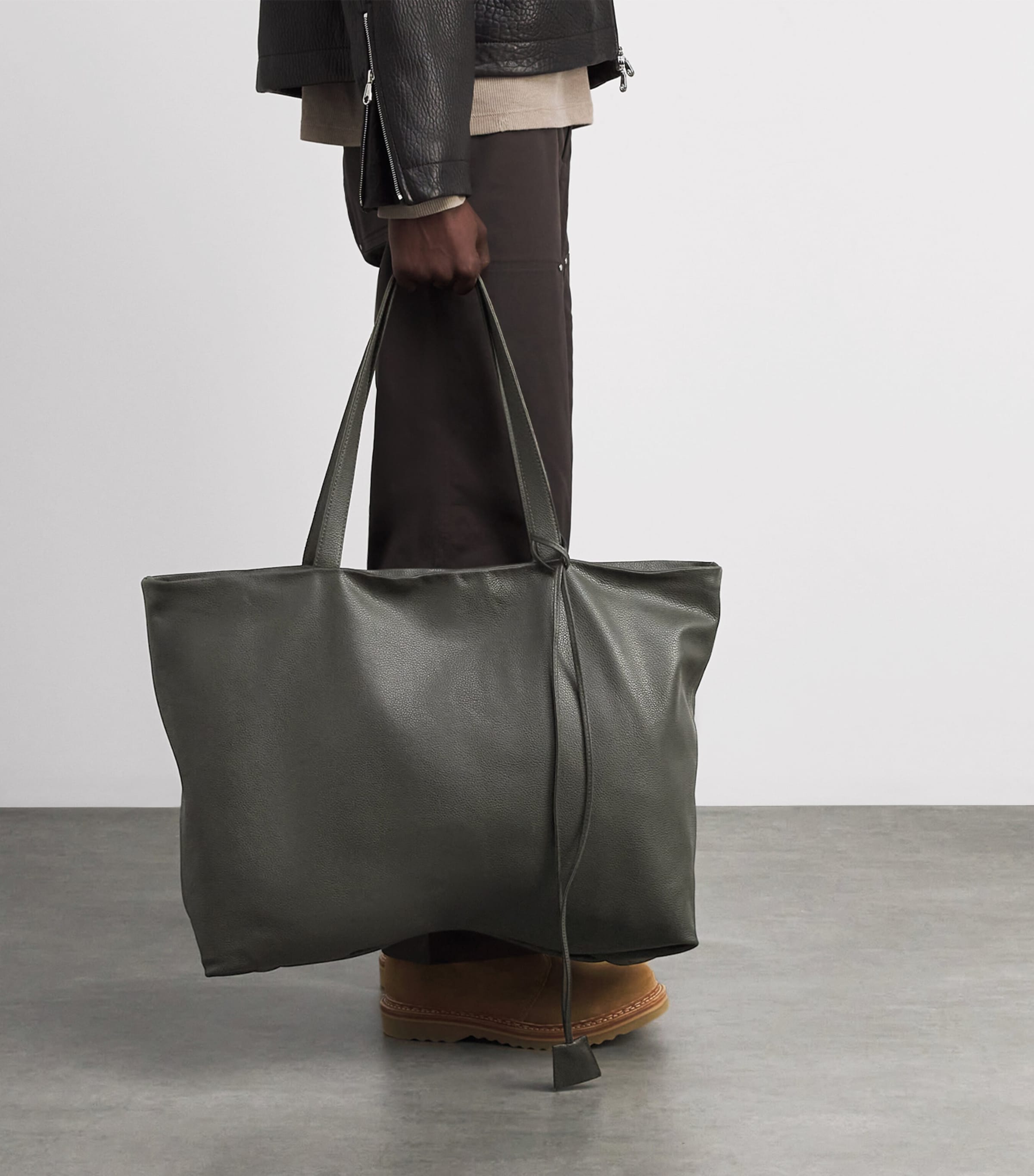 Large Grained Leather Tote Bag DARK GREEN 630 Image 2