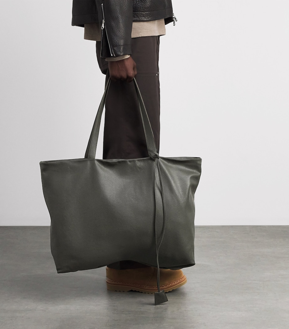 Large Grained Leather Tote Bag DARK GREEN 630 Image 2