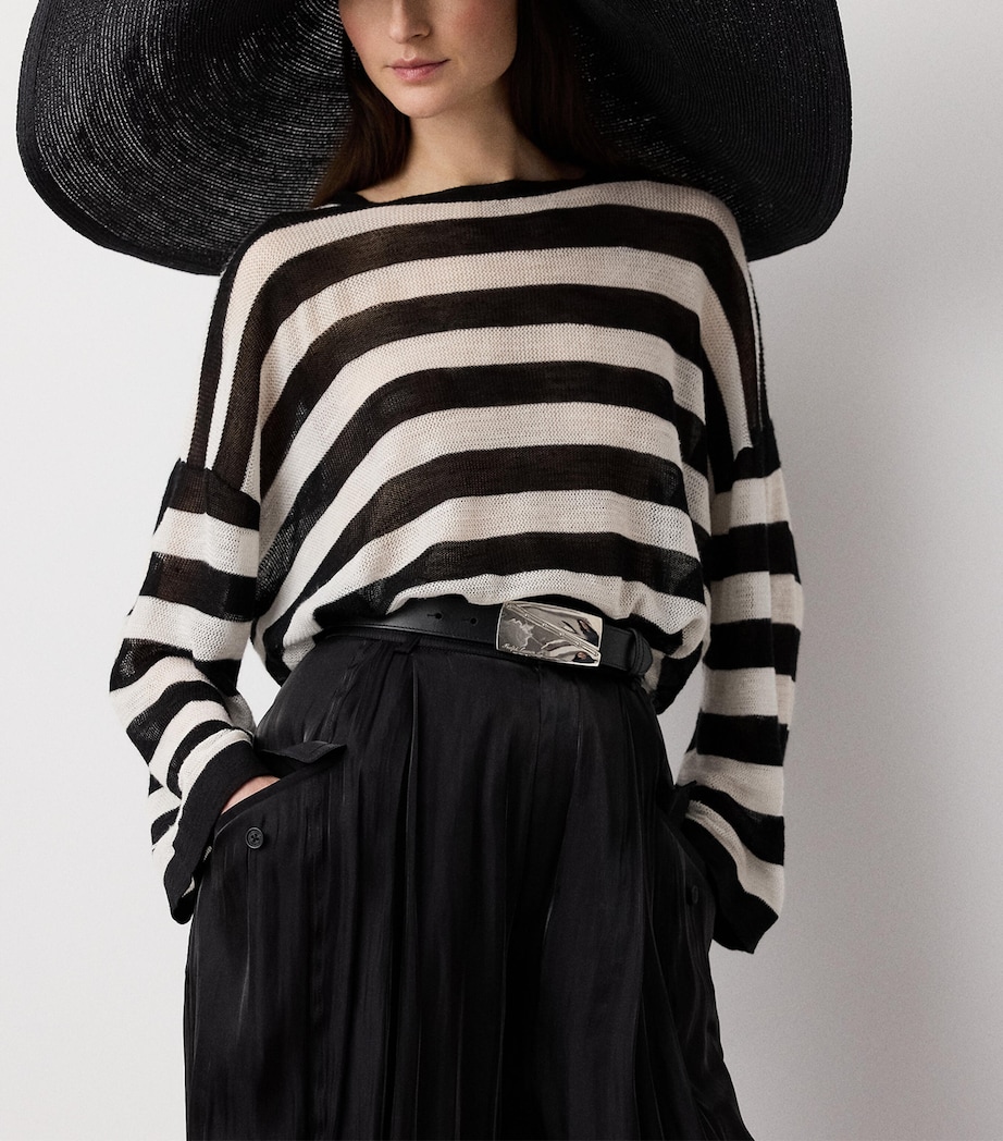 Ralph Lauren Collection Womens Mulberry Silk-Linen Stripe Sweater Black Image 5
