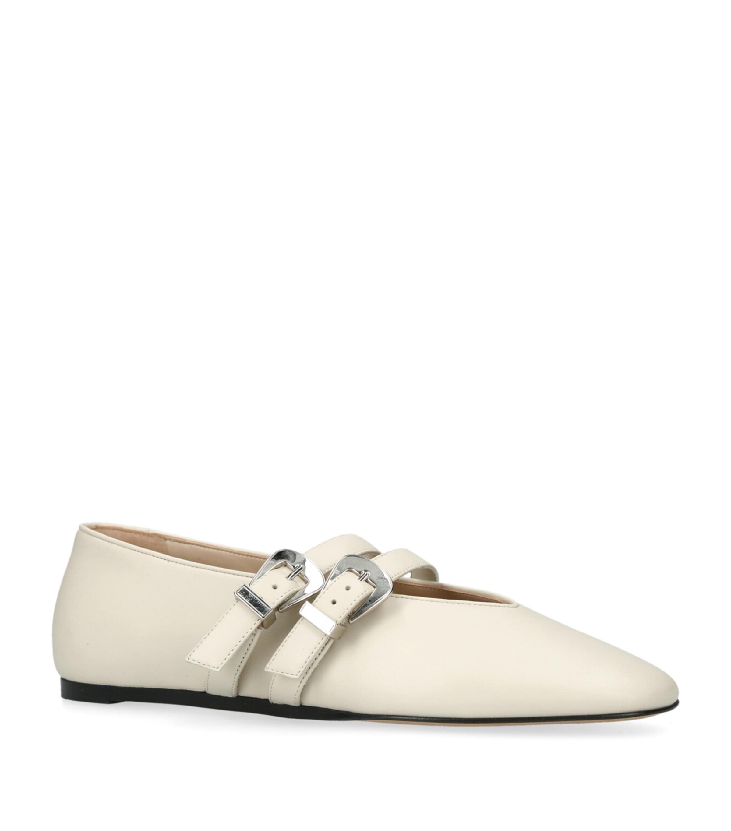 Leather Buckle Claudia Ballet Flats WHITE Image 3