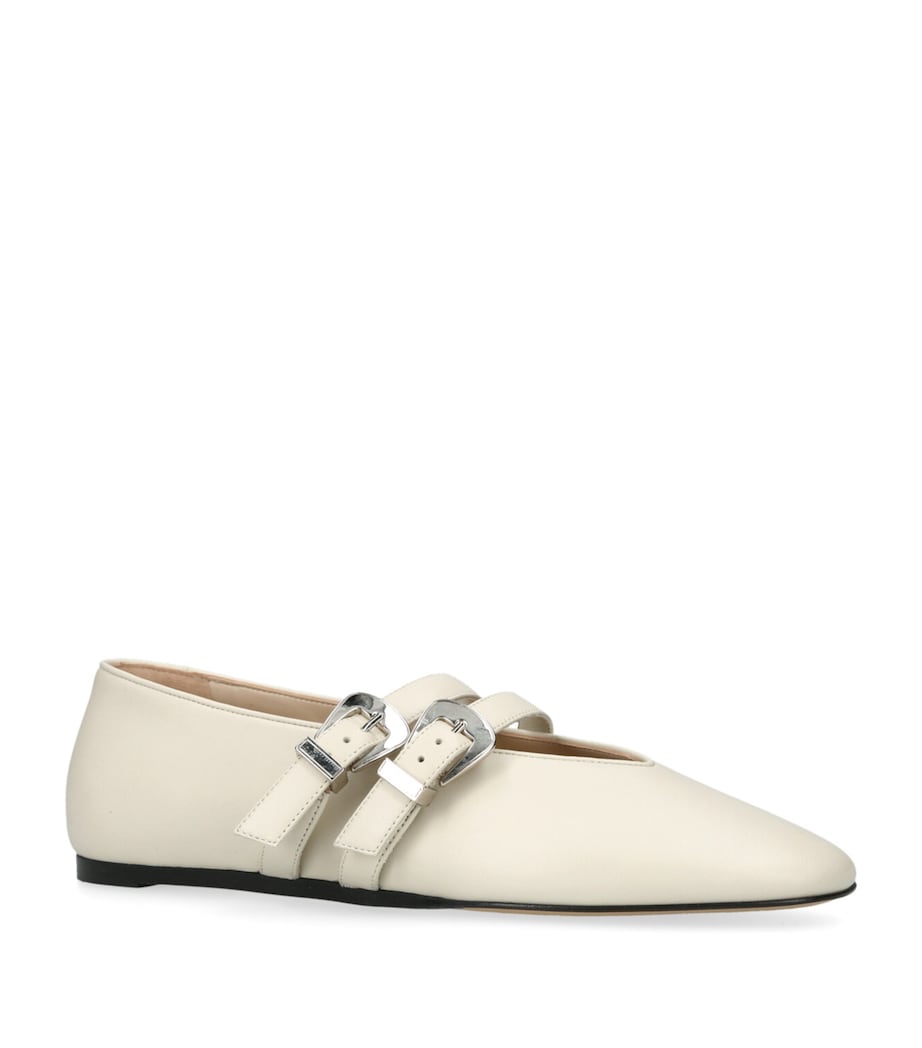 Leather Buckle Claudia Ballet Flats WHITE Image 3