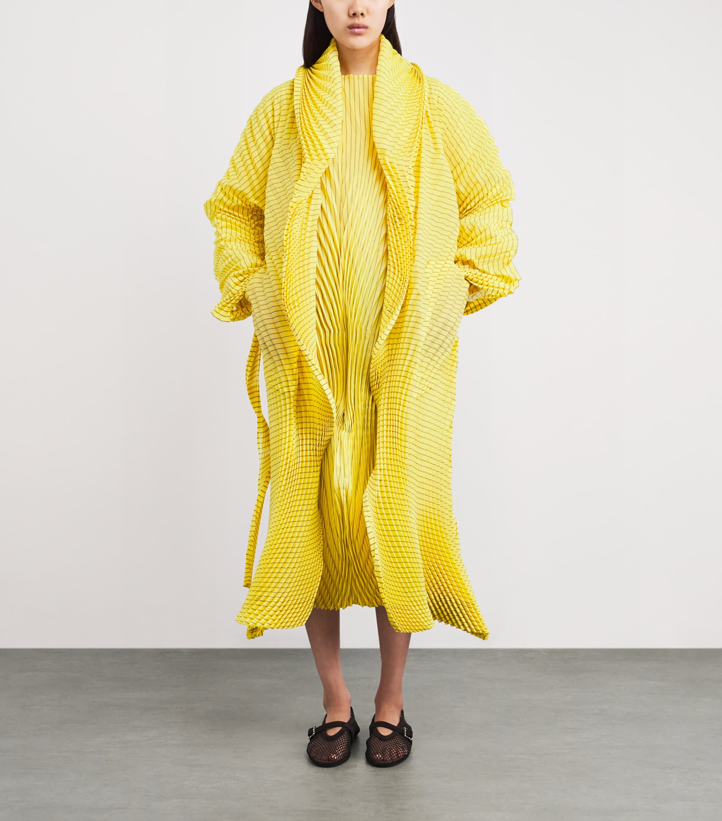 Hand Pleats Stripe Coat YELLOW-HUED Image 2