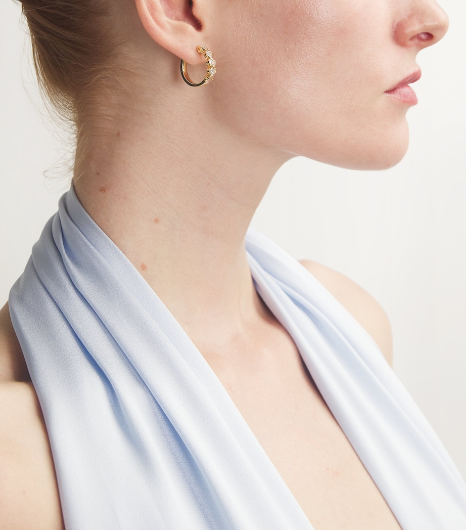 Medium Yellow Gold and Diamond Heart Hoop Earrings YELLOW GOLD Image 2