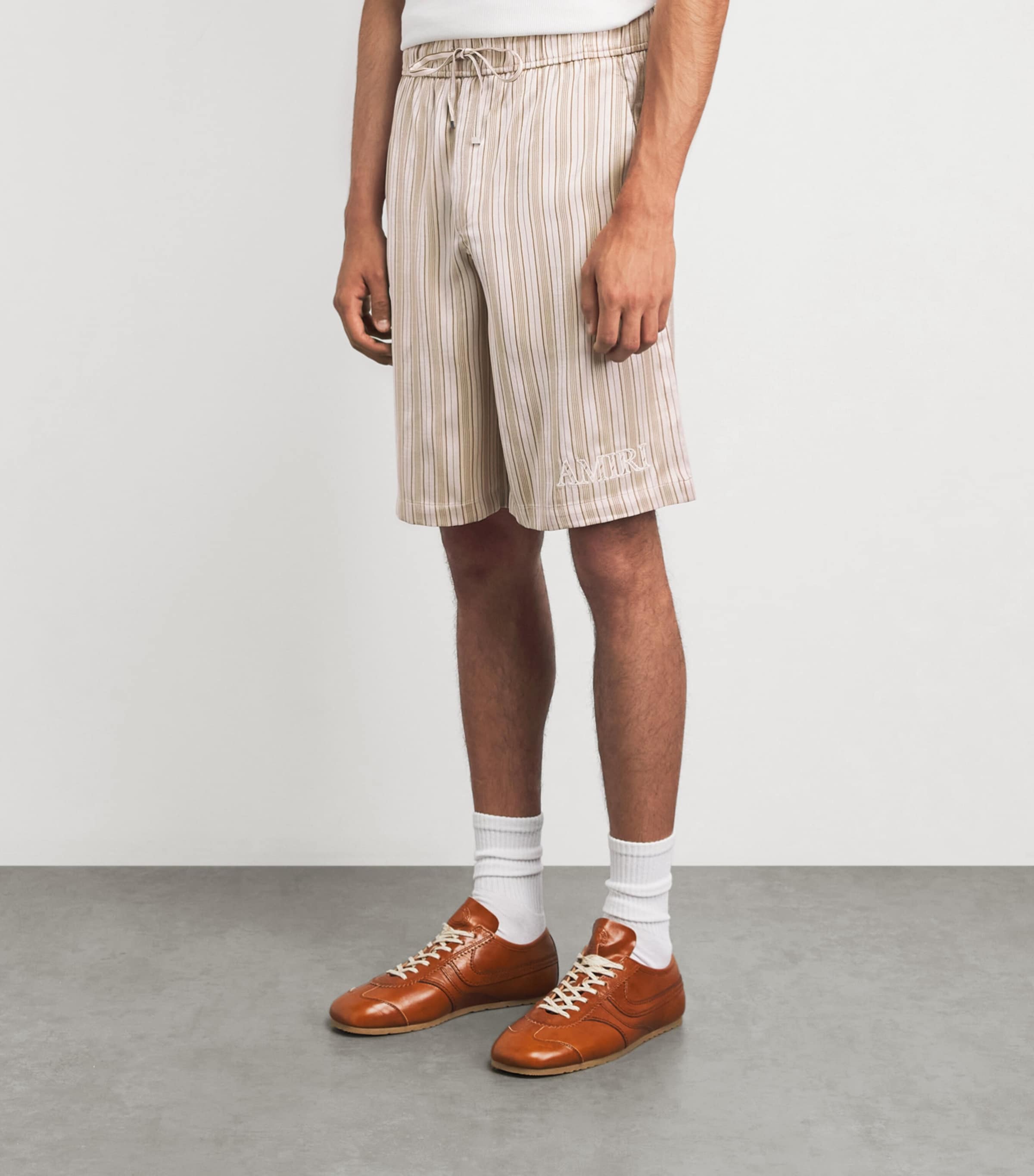 AMIRI Mens Stripe Logo Shorts Alabaster Image 4