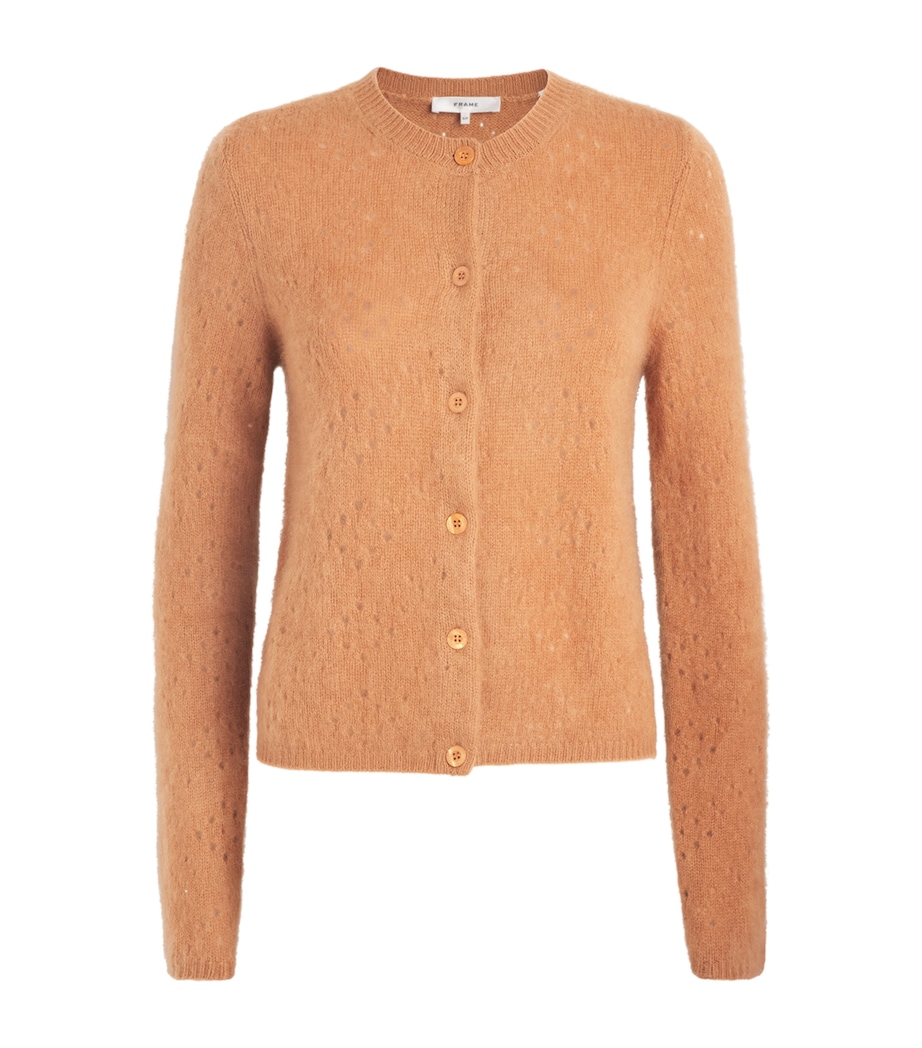 FRAME Womens Wool-Cashmere Airy Teddy Cardigan Camel Image 1