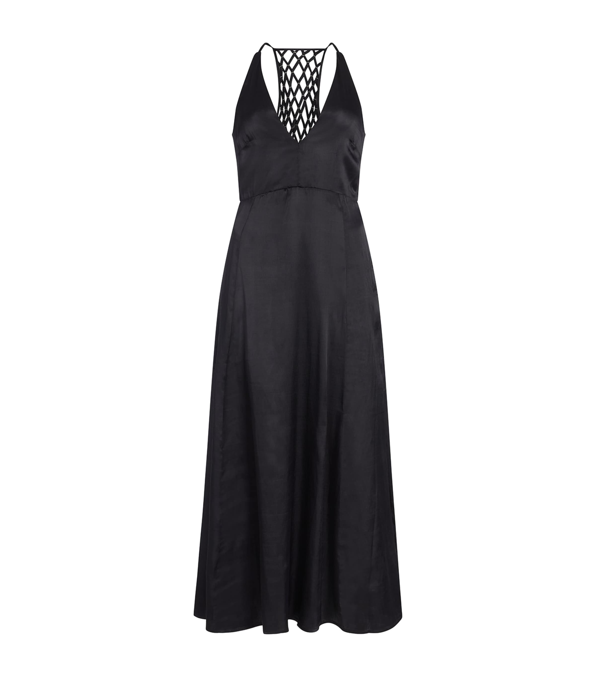 Maje Womens Black V-neck Braided-back Satin Maxi Dress In Black