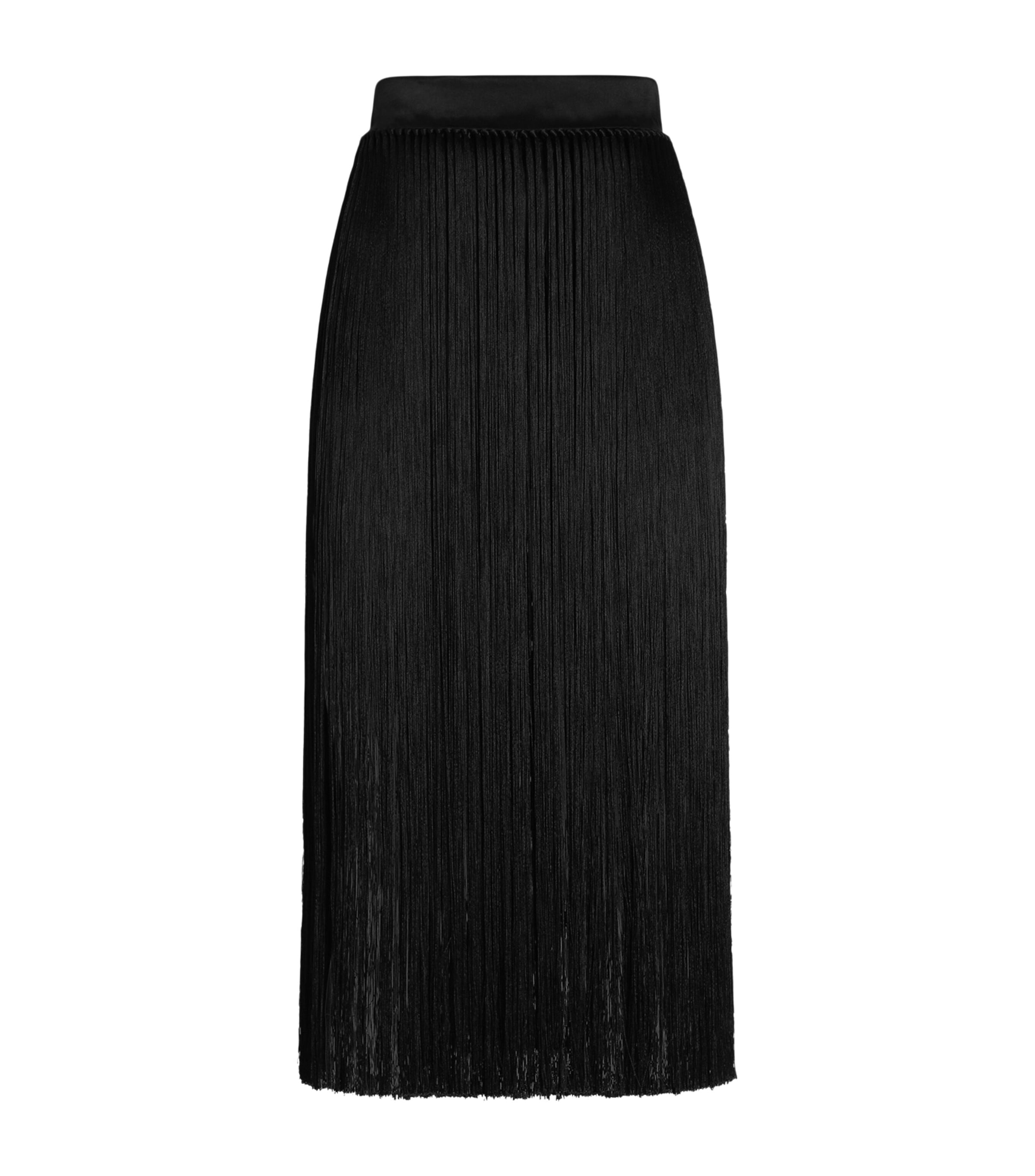 Dolce&Gabbana Womens Satin Fringe Midi Skirt Black Image 1