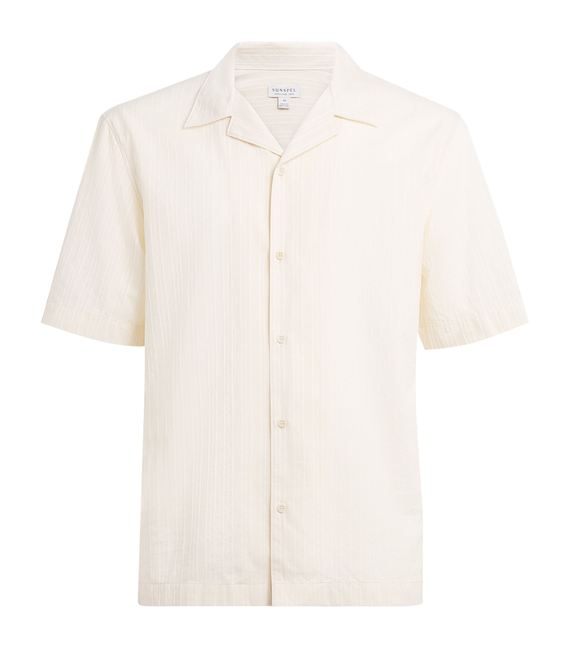 Sunspel Mens Cotton Textured Stripe Shirt Whcr Ecru Image 1
