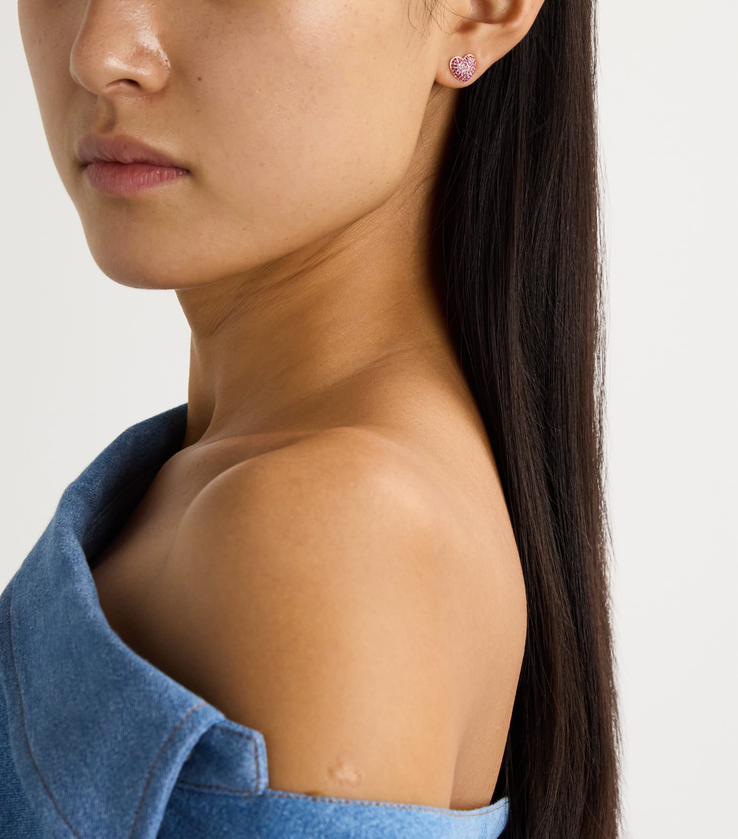 Yellow Gold and Pink Sapphire Heart Lucy Stud Earrings YELLOW GOLD Image 2