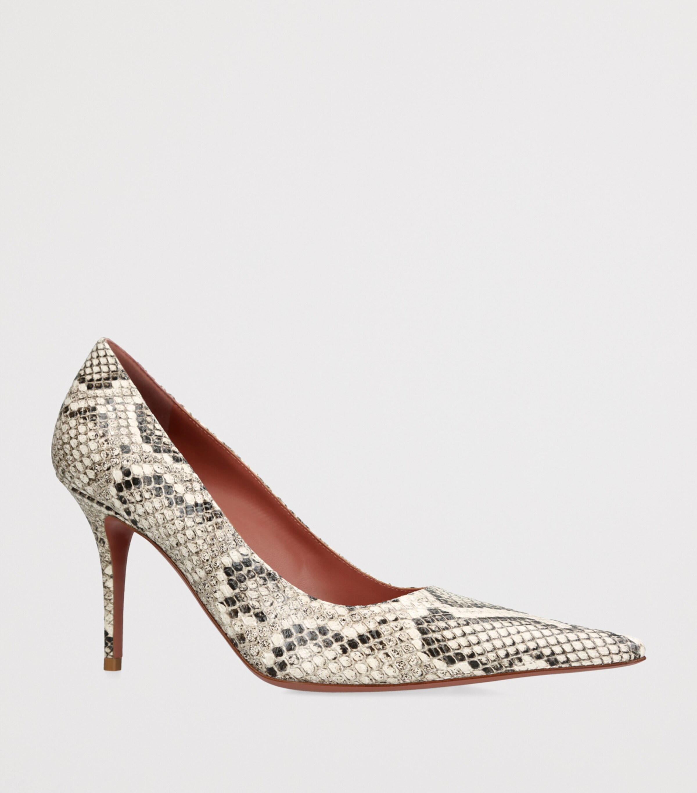 Amina Muaddi Snakeskin Print Barbara Pumps 90 Beige Comb Image 3